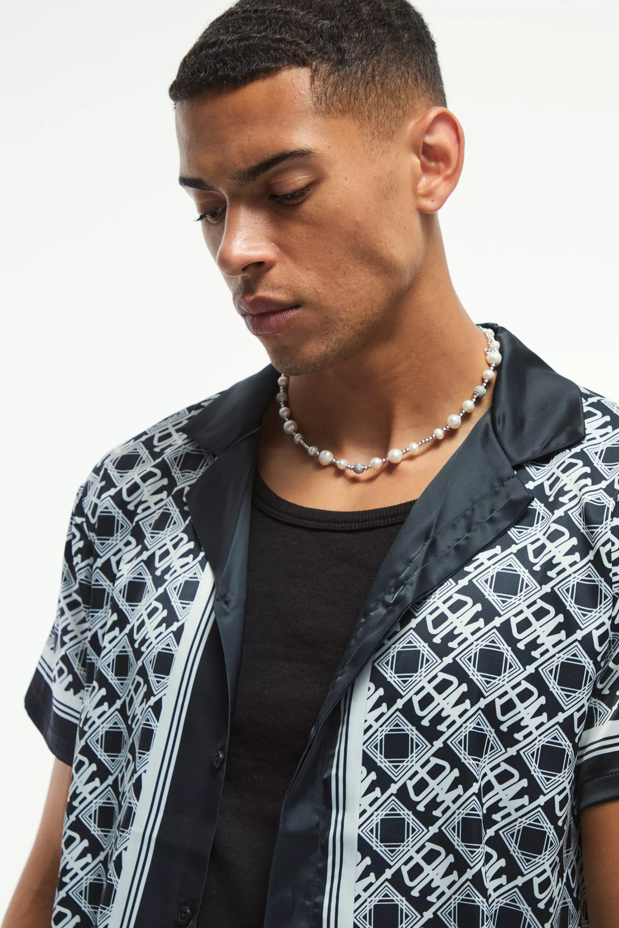 Navy Regular Fit Monogram Satin Shirt alternative image