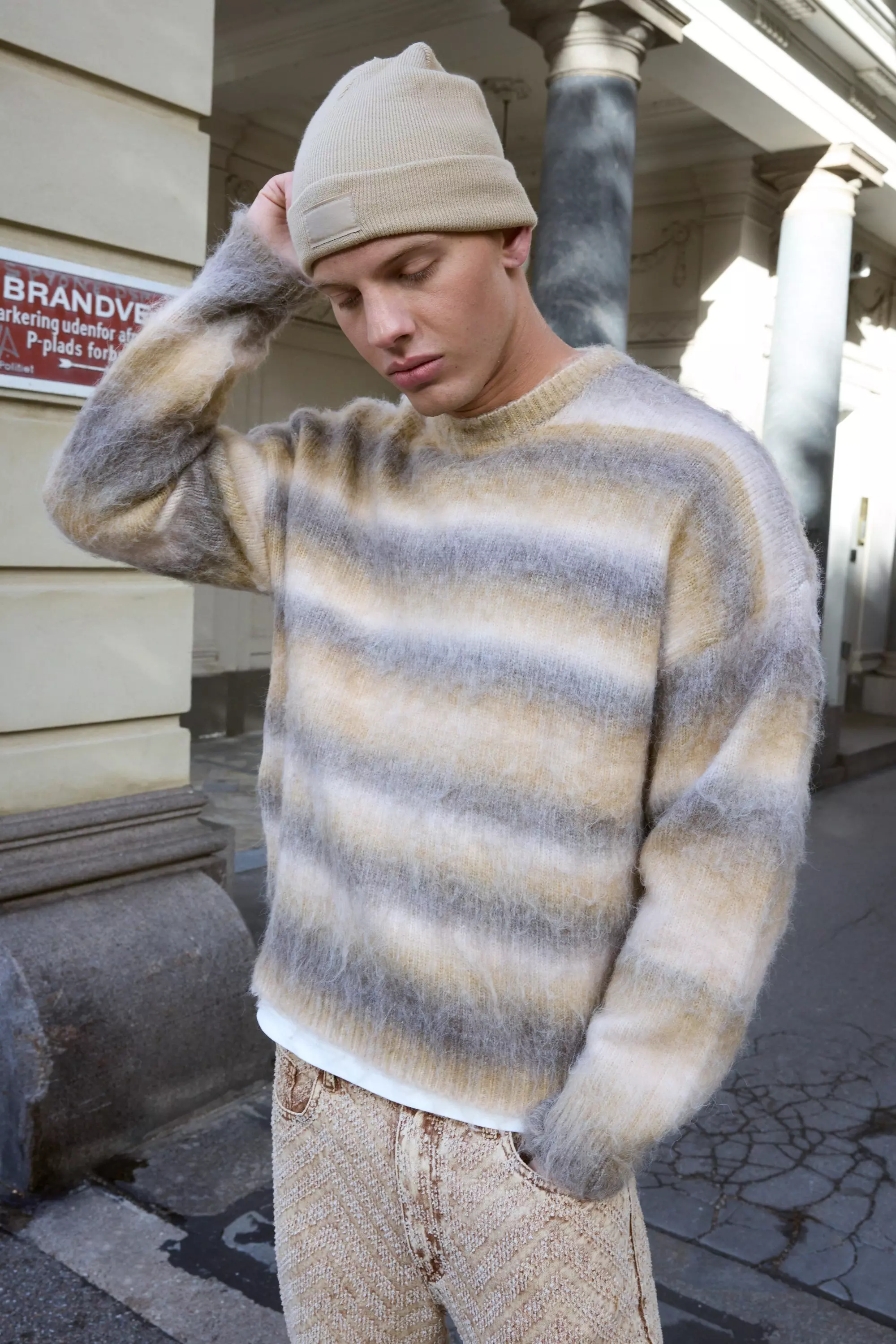 Oversized Boxy Brushed Ombre Stripe Knitted Sweater Mustard