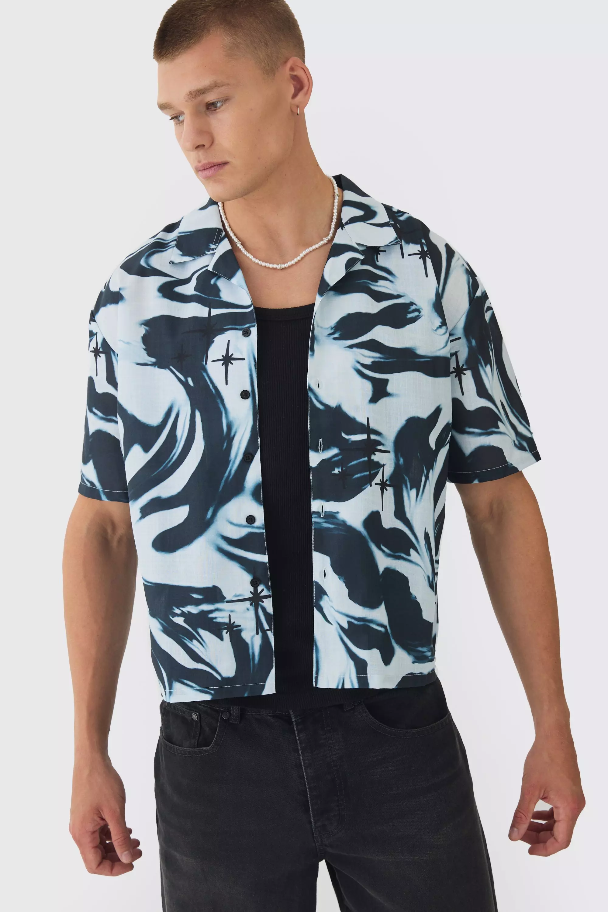 Grey Oversized Boxy Abstract Star Print Shirt alternative image