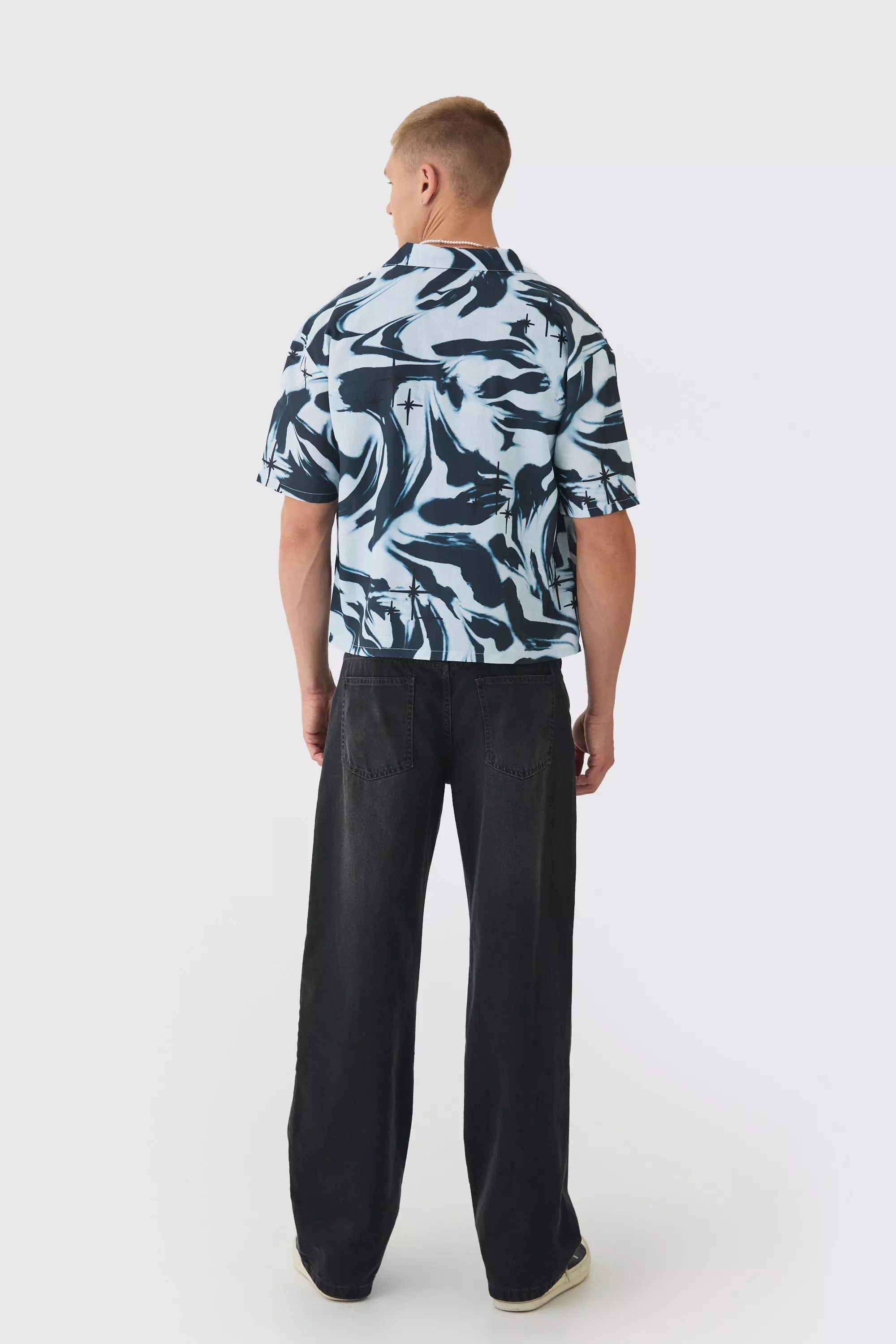Grey Oversized Boxy Abstract Star Print Shirt alternative image