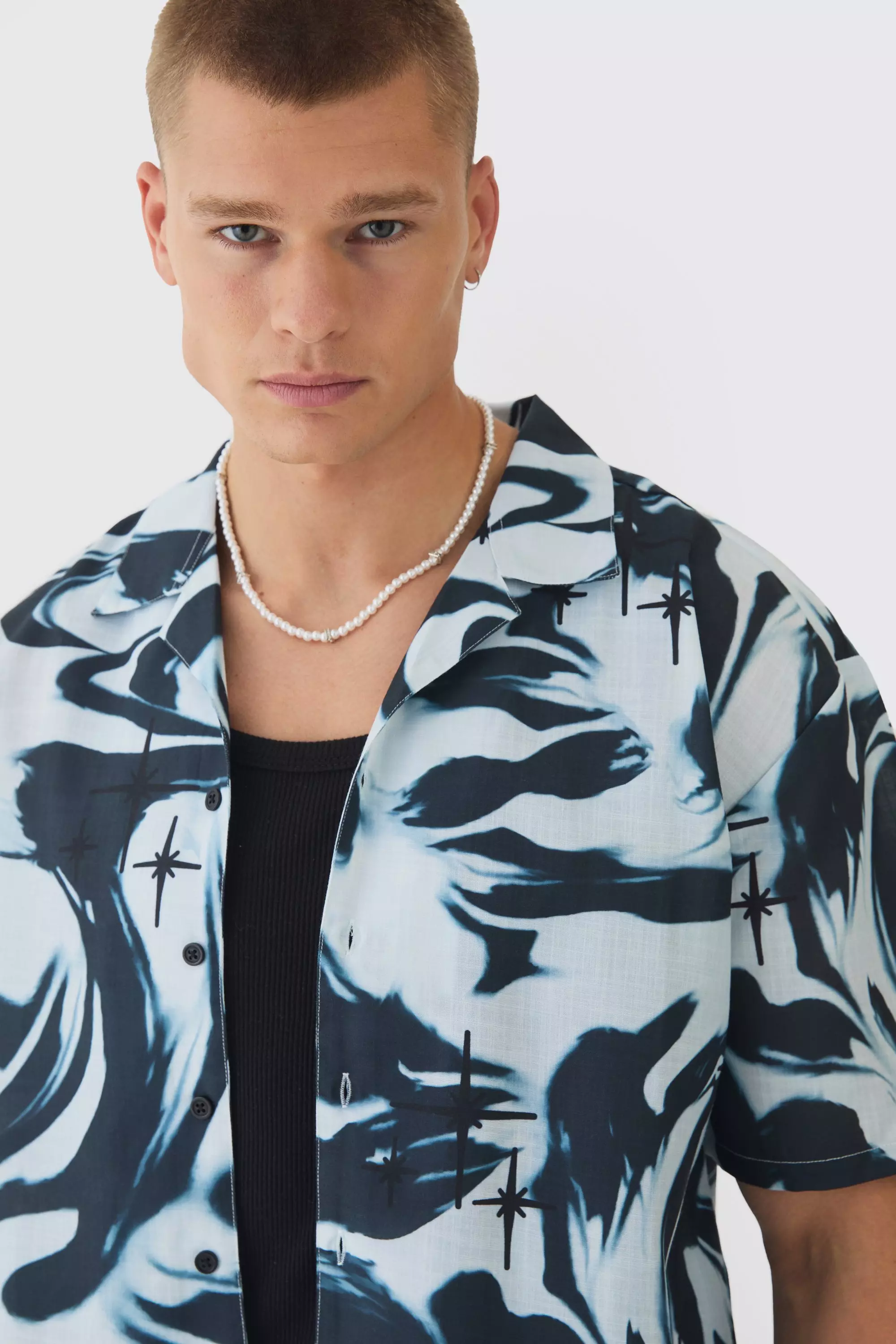Grey Oversized Boxy Abstract Star Print Shirt alternative image