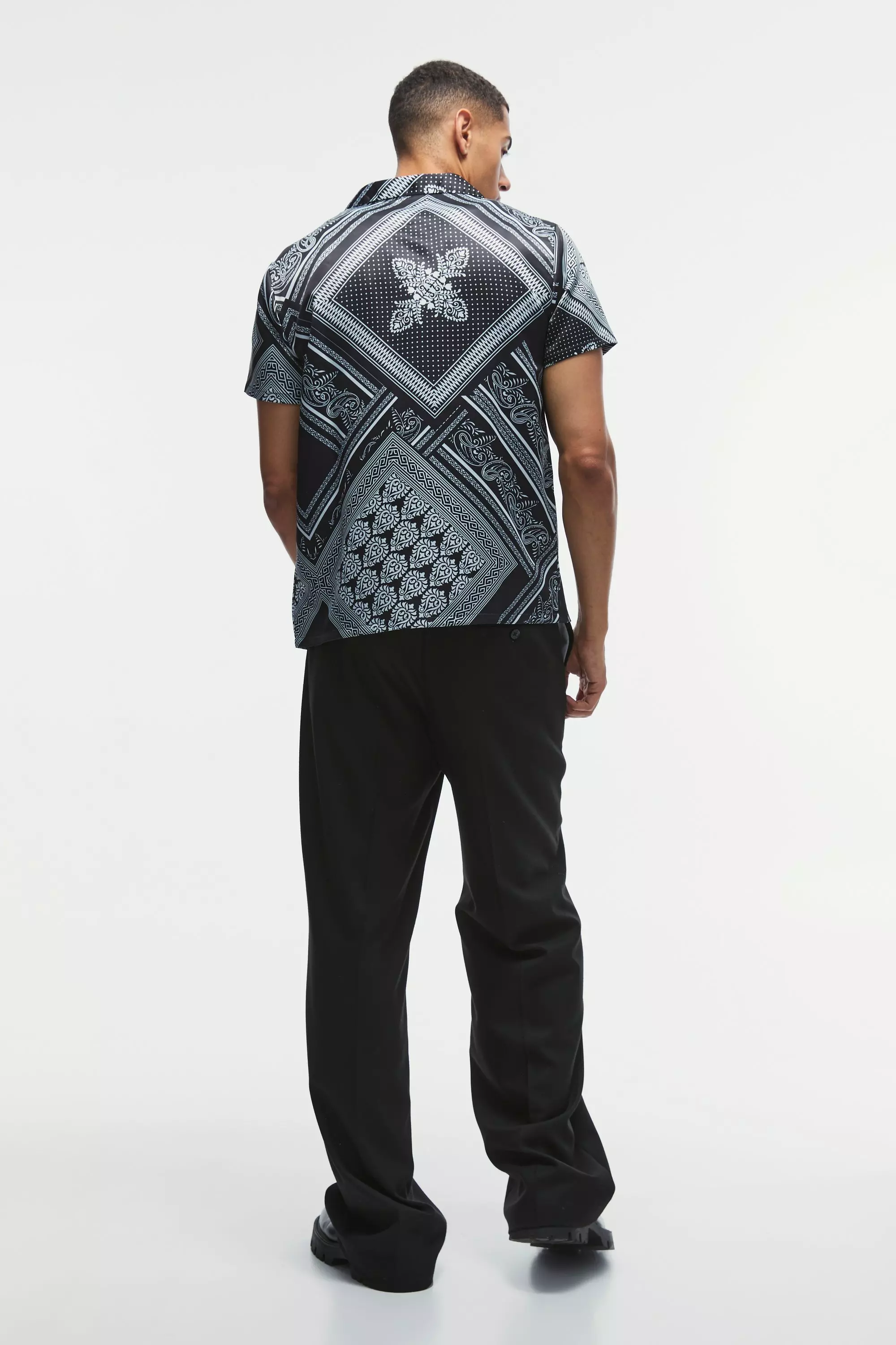 Black Regular Fit Baroque Print Satin Shirt alternative image