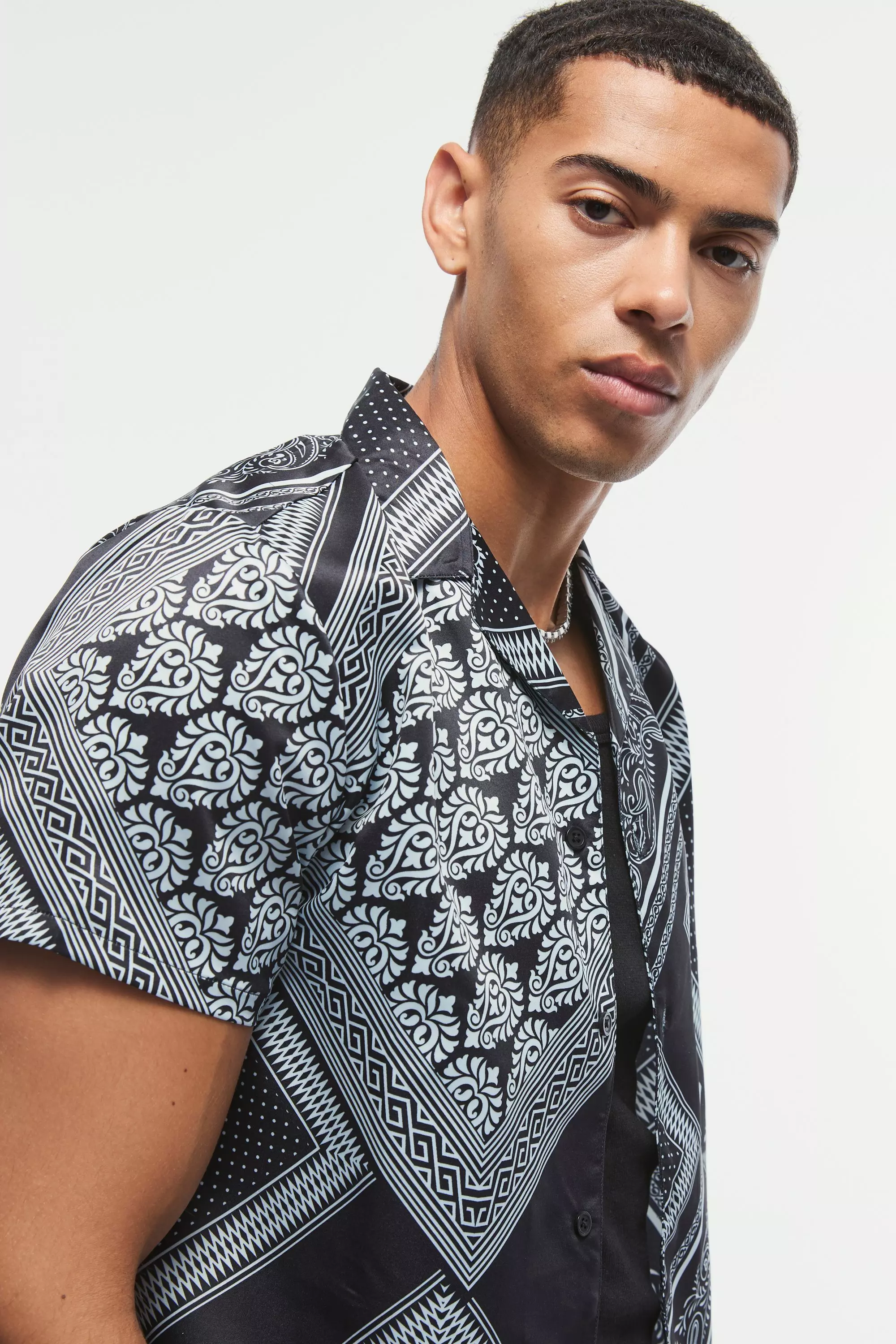 Black Regular Fit Baroque Print Satin Shirt alternative image