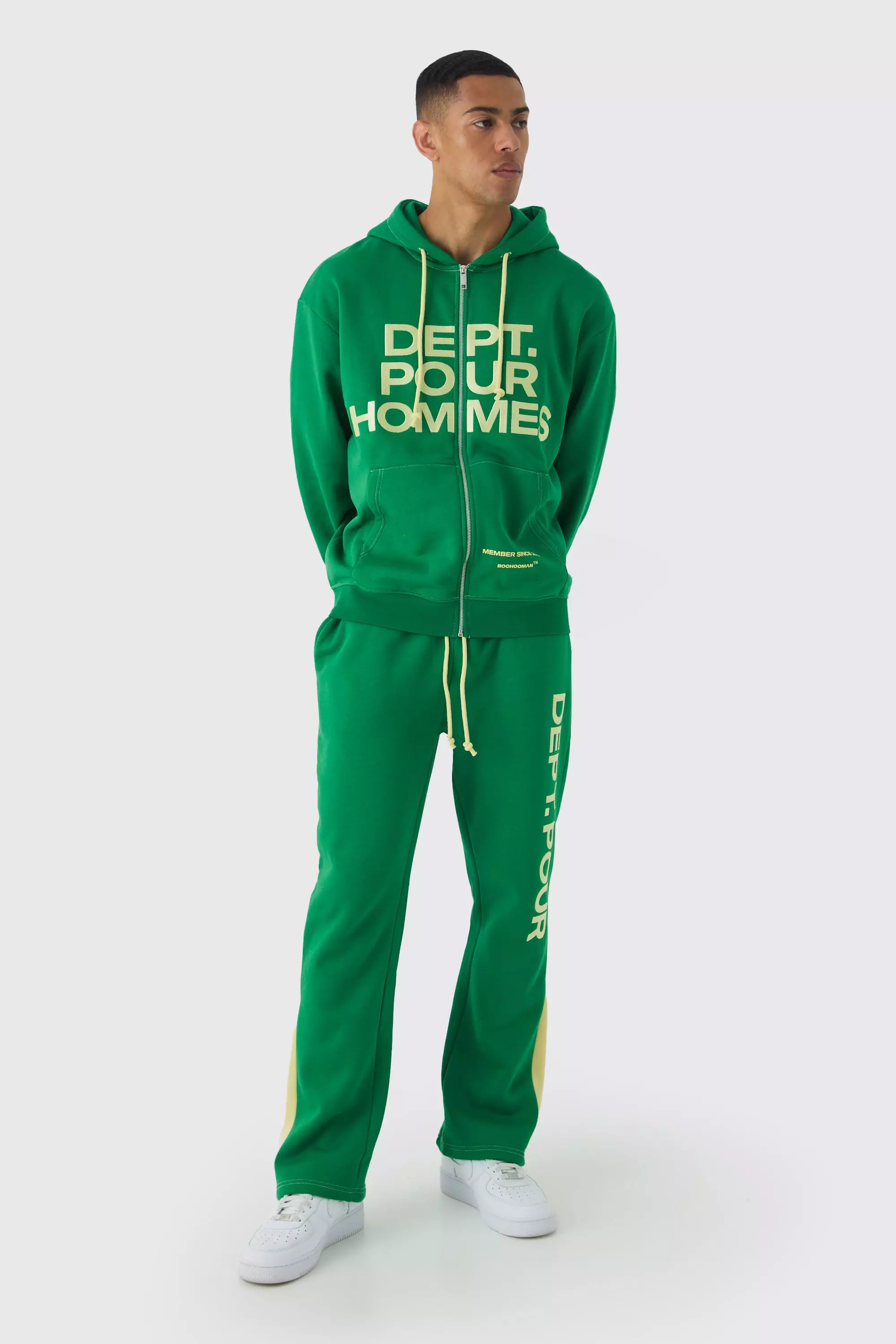 Green Oversized Fit Dept Homme Rope Drawcord Hooded Gusset Tracksuit