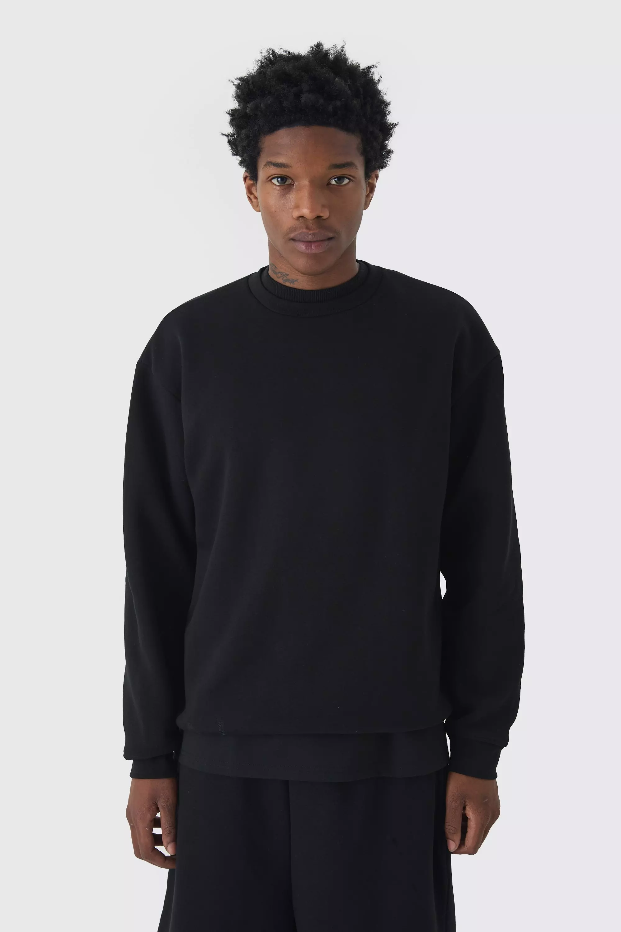 Black 330GSM Oversized Basic Crew Neck Sweatshirt