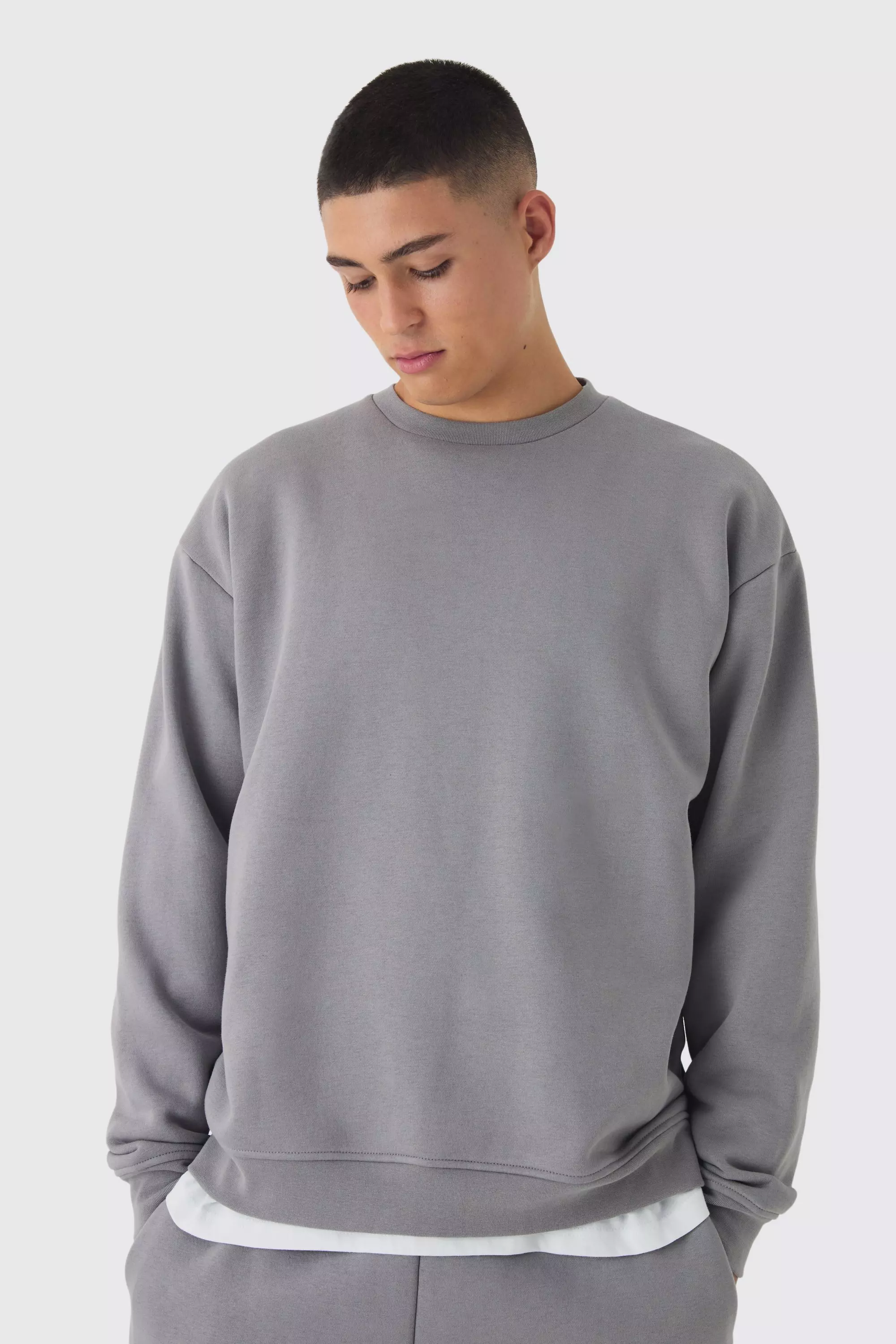 Grey 330GSM Oversized Basic Crew Neck Sweatshirt