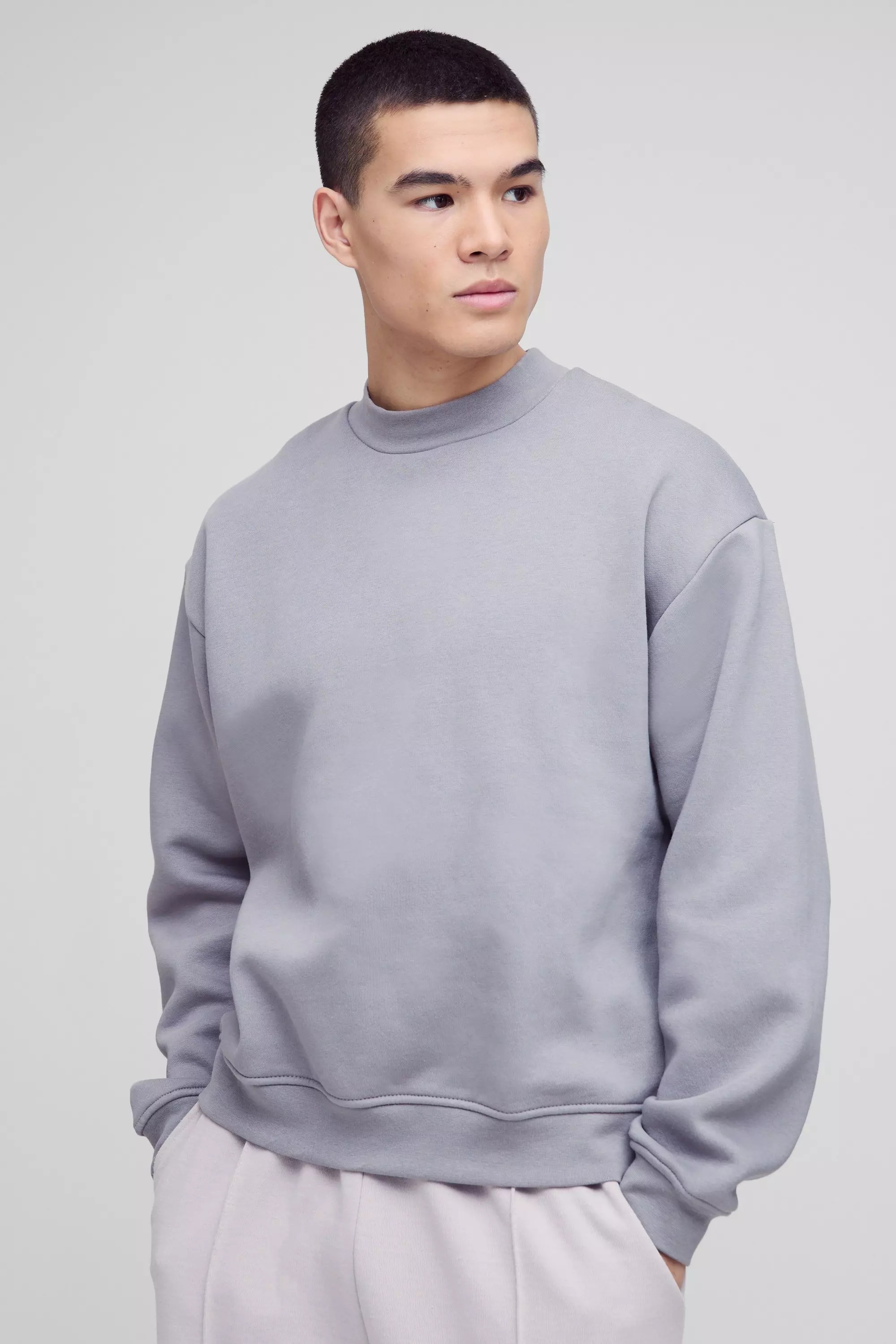 330GSM Oversized Basic Boxy Extended Neck Sweatshirt boohooMAN USA