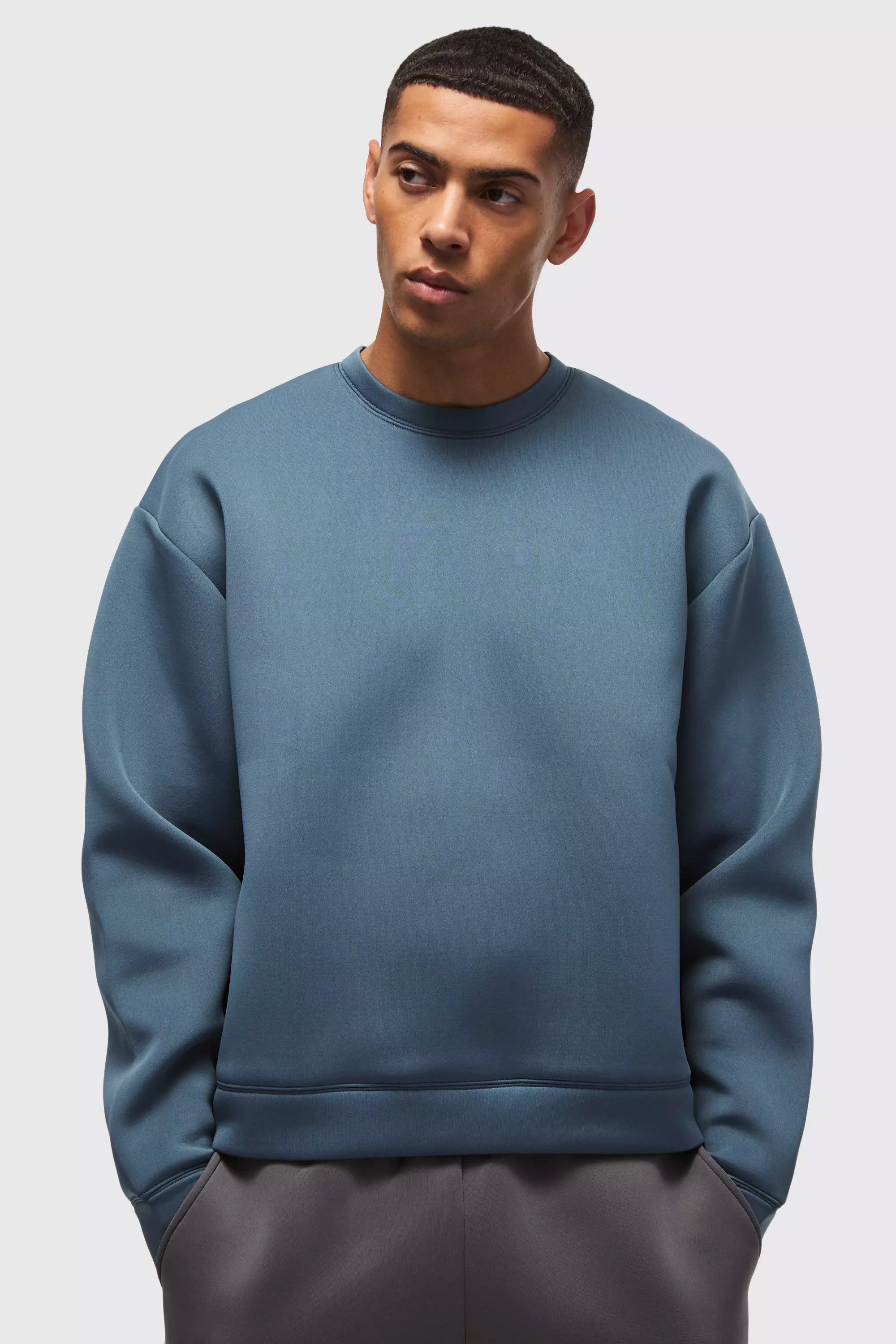 Oversized Boxy Bonded Scuba Sweatshirt slate blue