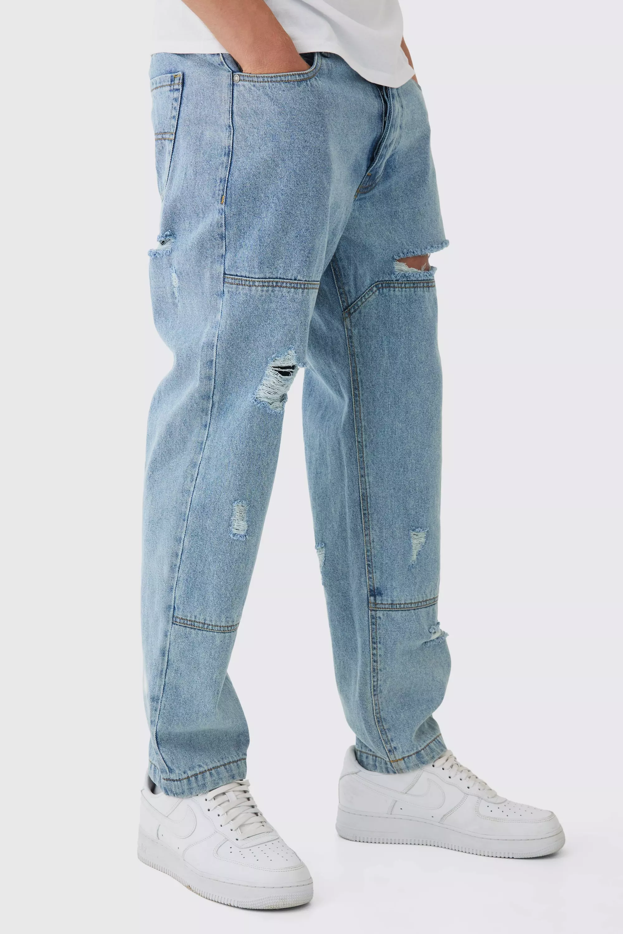 Slim Fit Ripped Carpenter Panelled Jeans Light blue