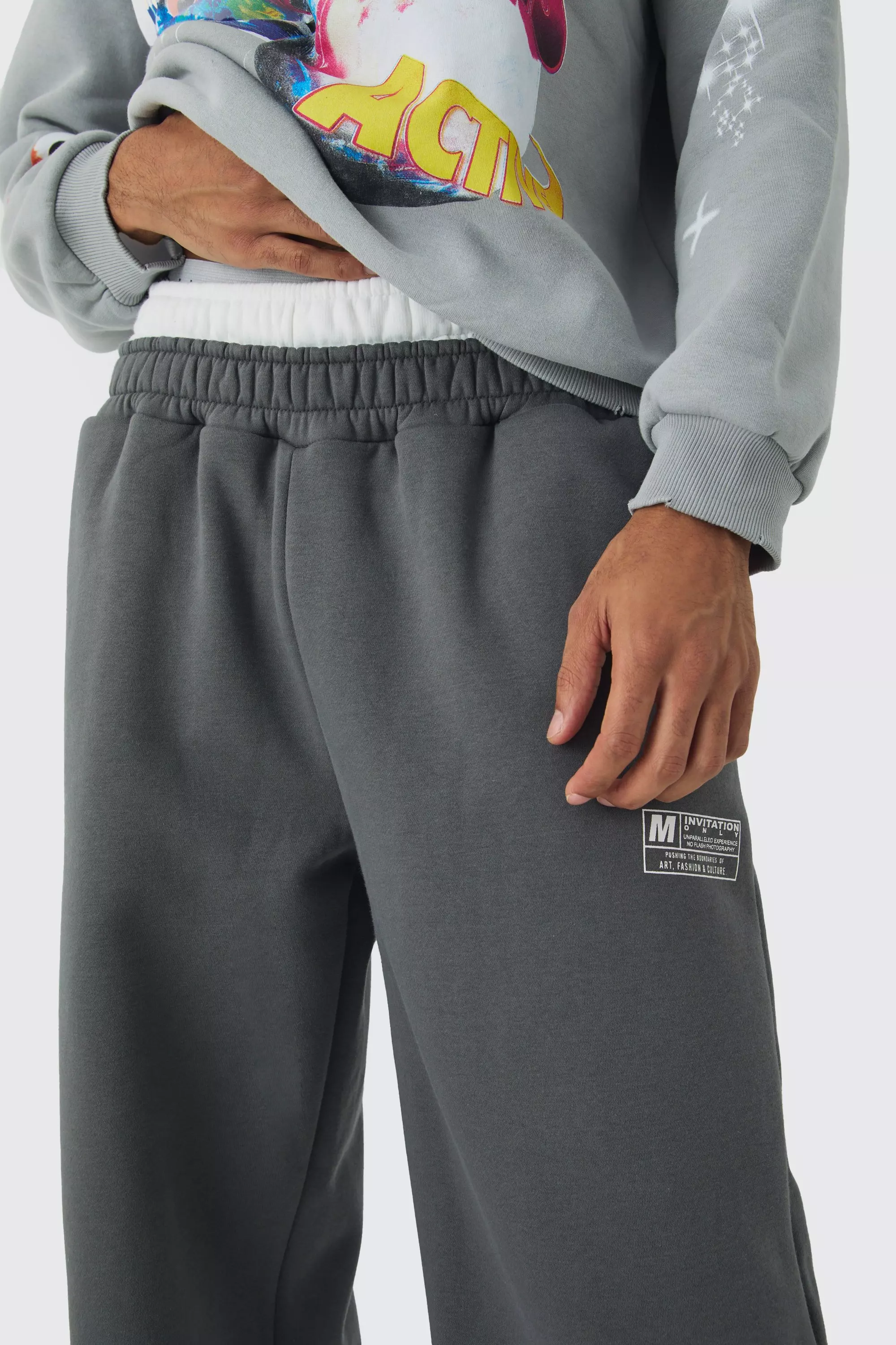 Wide Leg Tie Cuff Double Waistband Sweatpants | boohooMAN USA