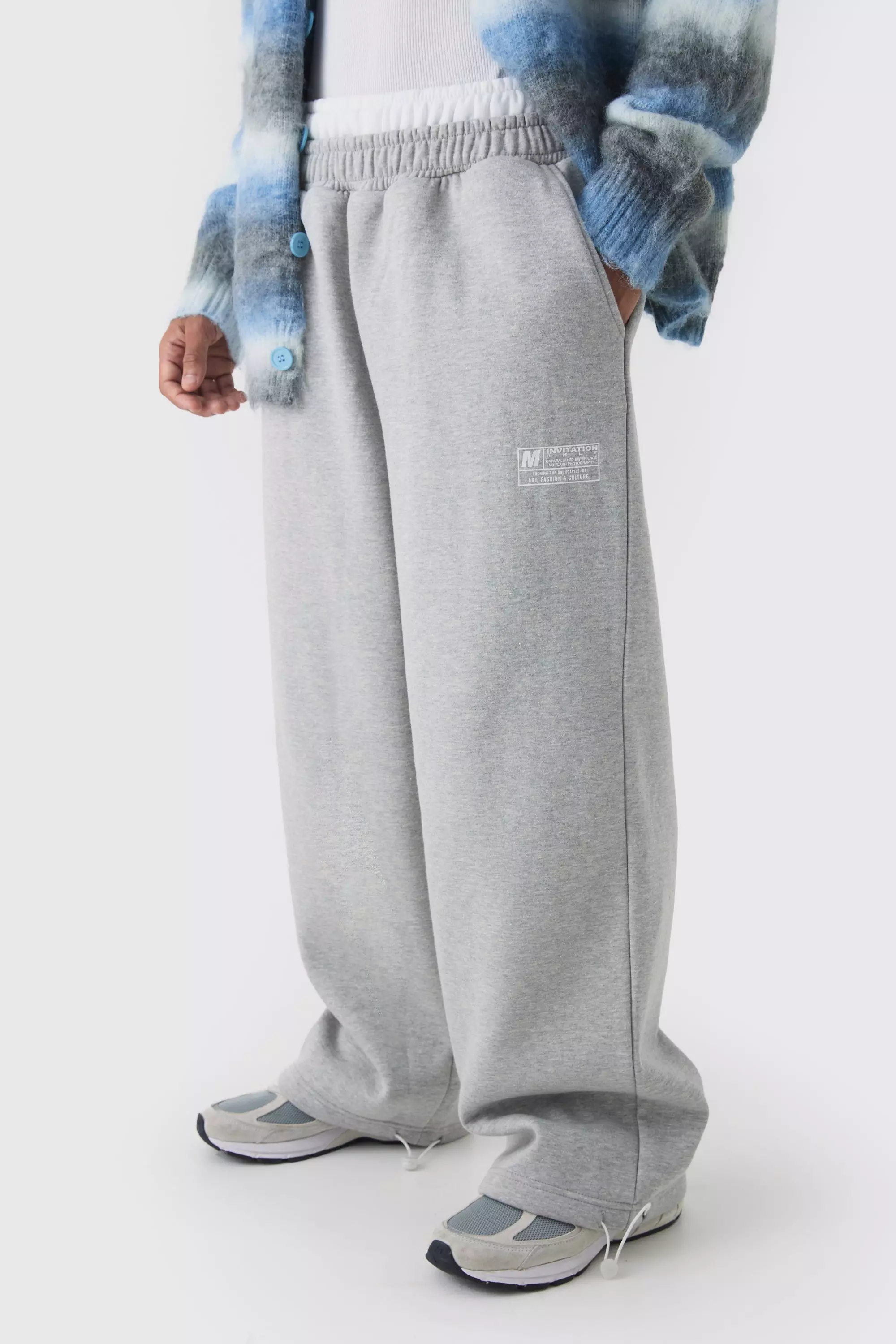 Wide Leg Tie Cuff Double Waistband Joggers | boohooMAN USA