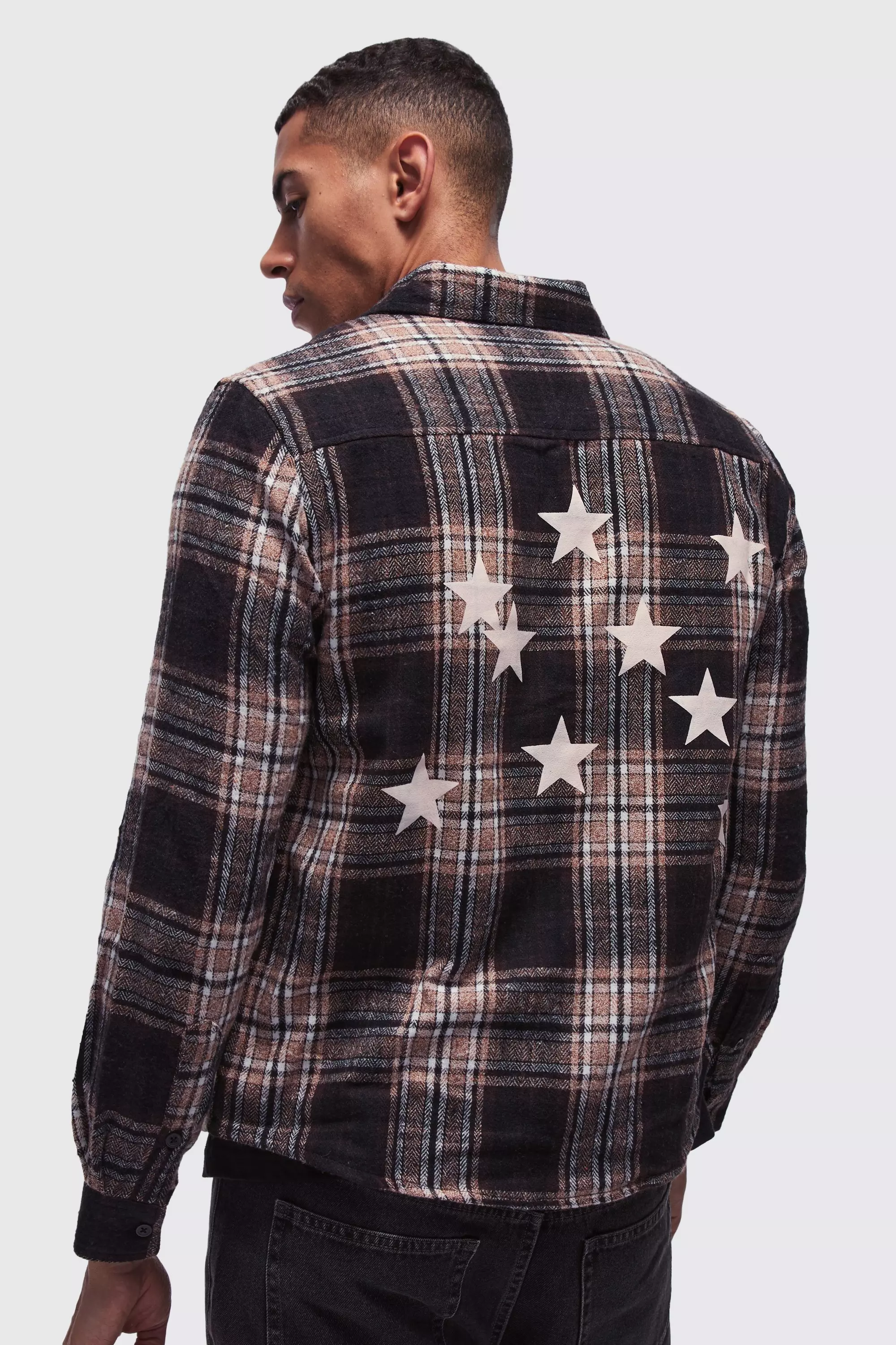 Black Regular Fit Star Print Flannel Shirt alternative image