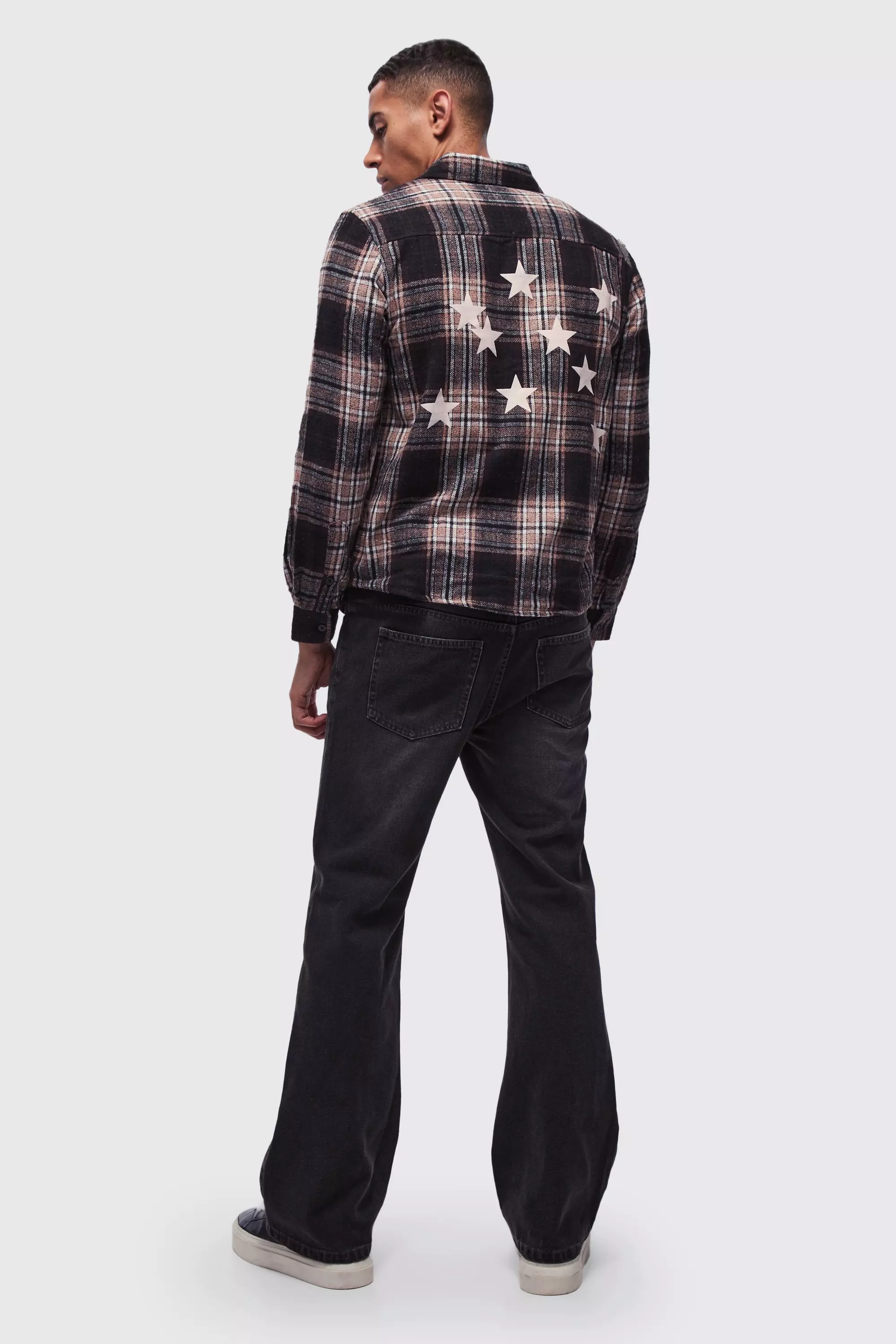 Black Regular Fit Star Print Flannel Shirt alternative image