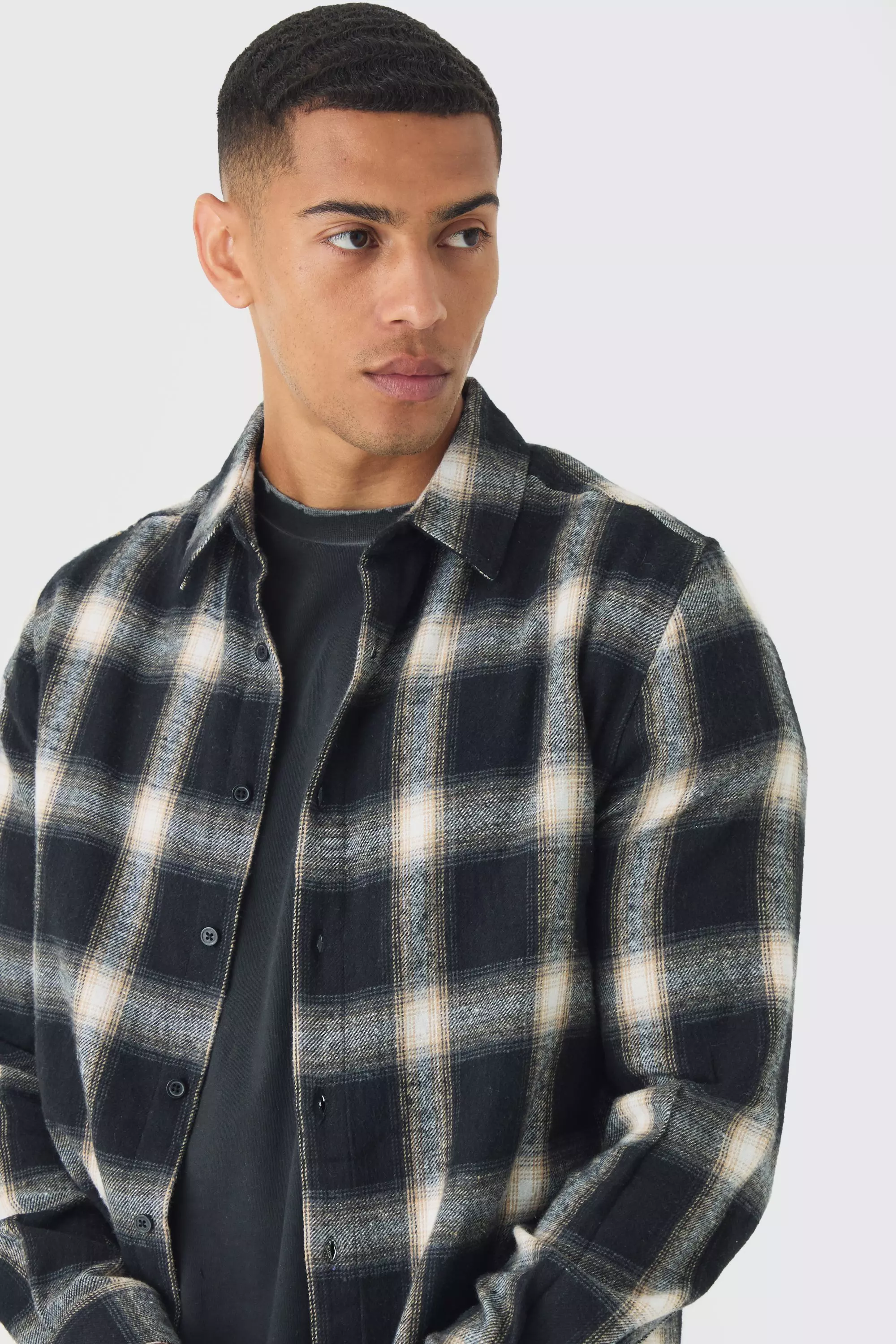 Black Regular Fit Homme Print Check Shirt alternative image