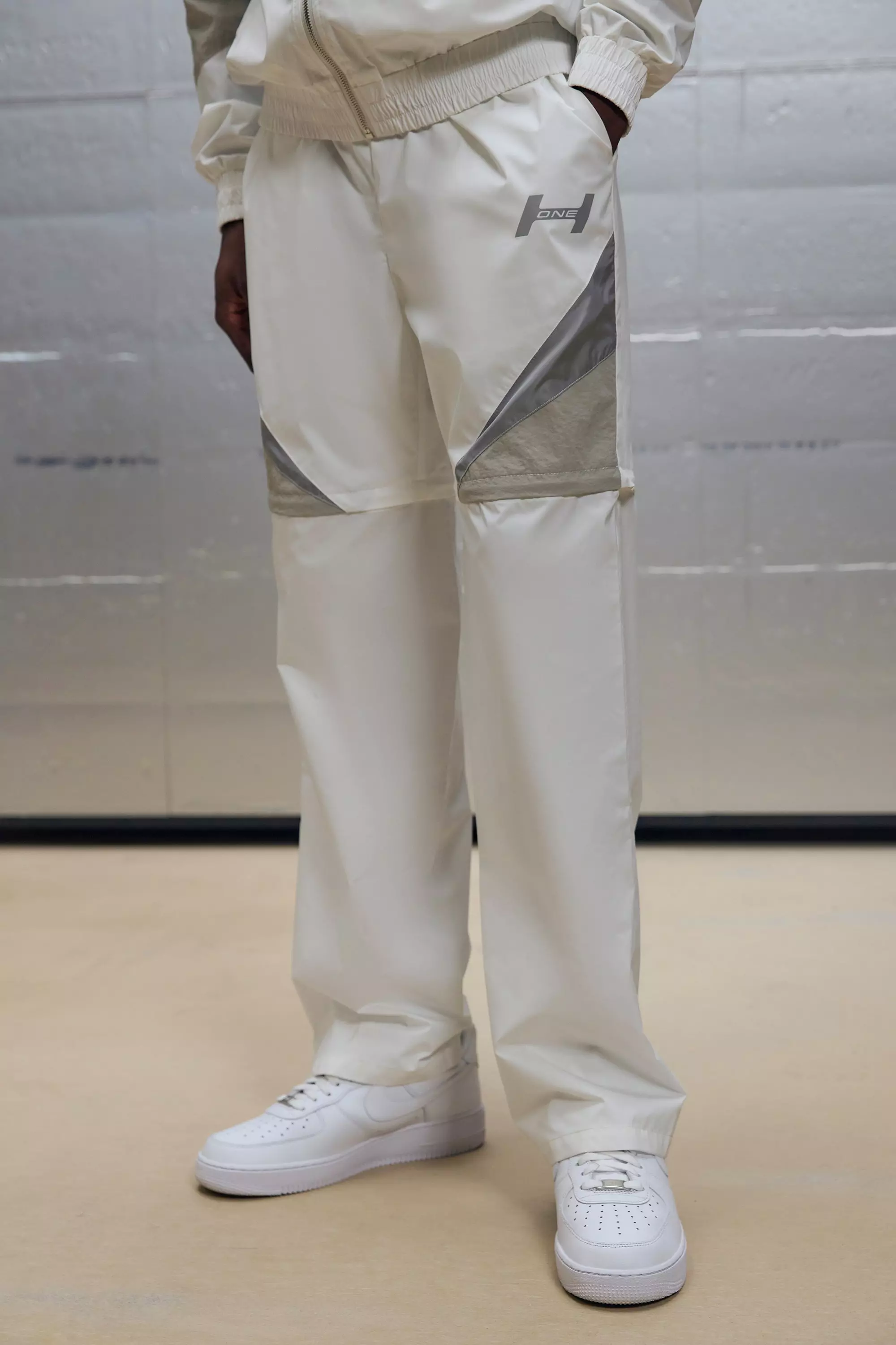 White Relaxed Fit Crinkle Nylon Panelled Zip Off Pants