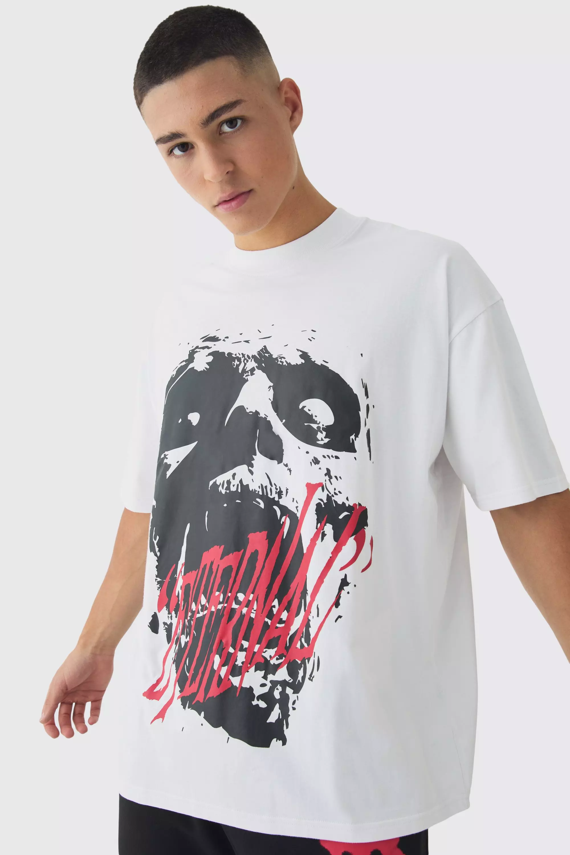 Oversized Extended Neck Eternal Print T-Shirt White