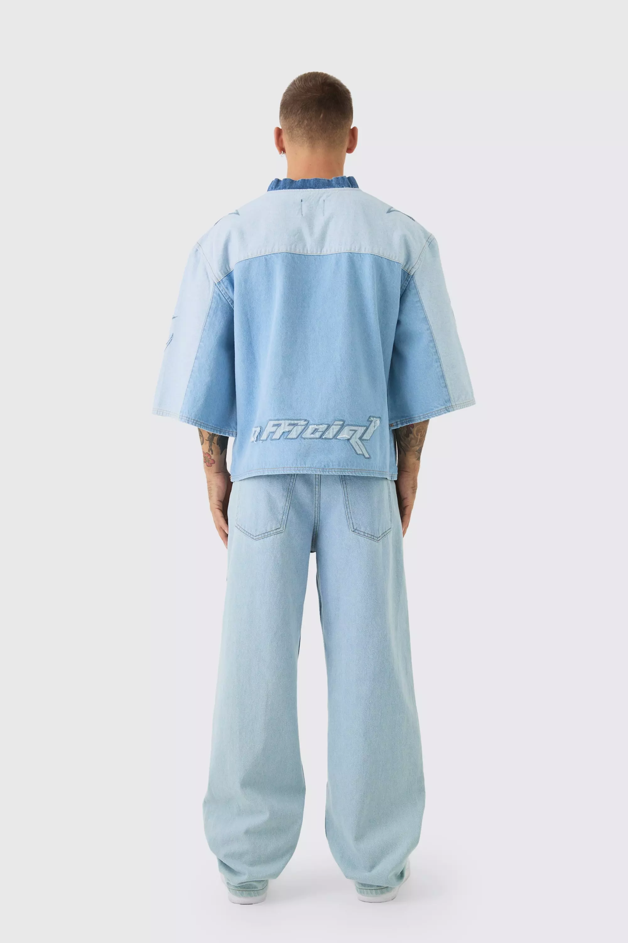 Oversized Embroidery Football Denim T-Shirt | boohooMAN USA