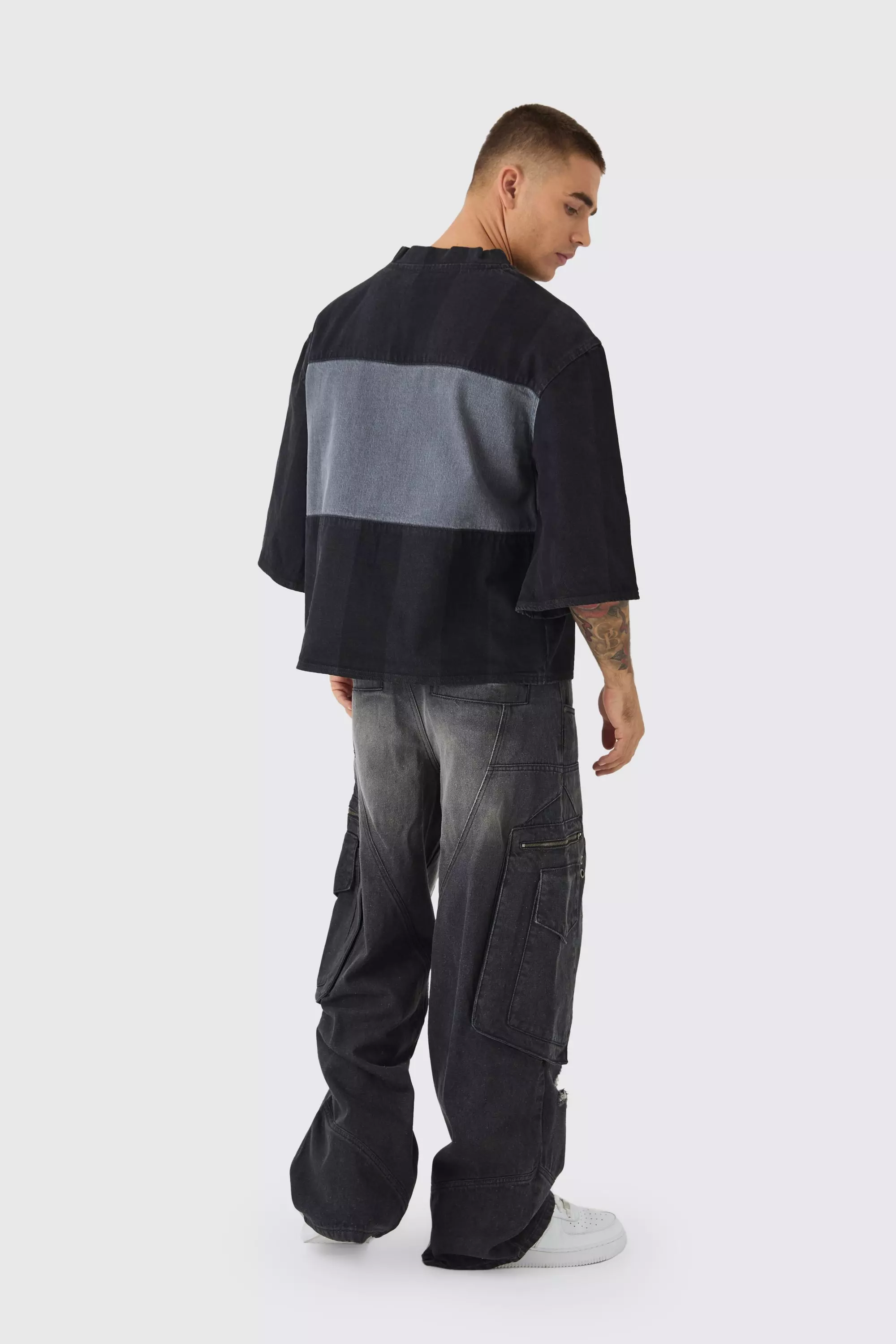 Oversized Embroidery Football Denim T-Shirt | boohooMAN USA