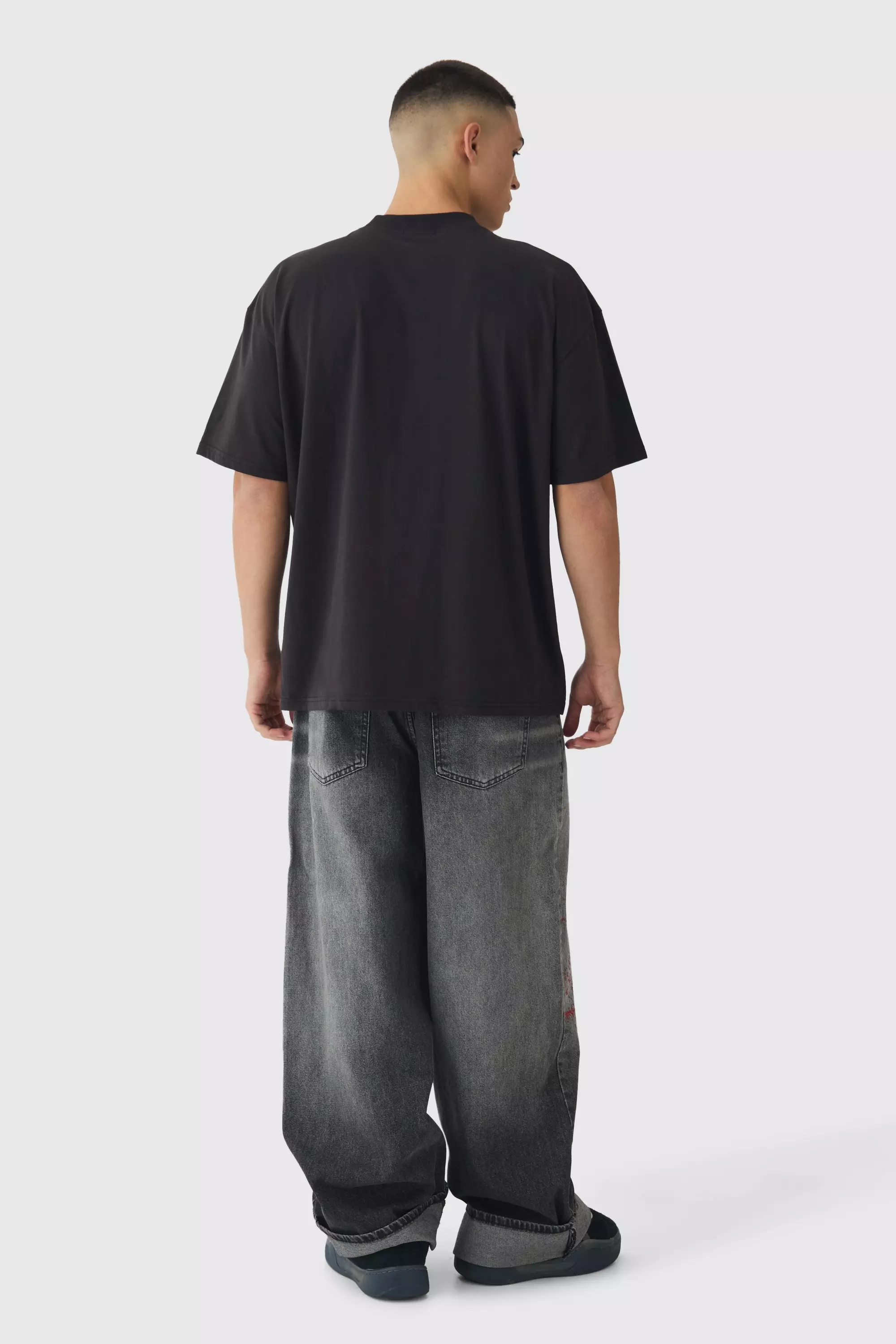 Jean baggy à imprimé squelette, Washed black autre image