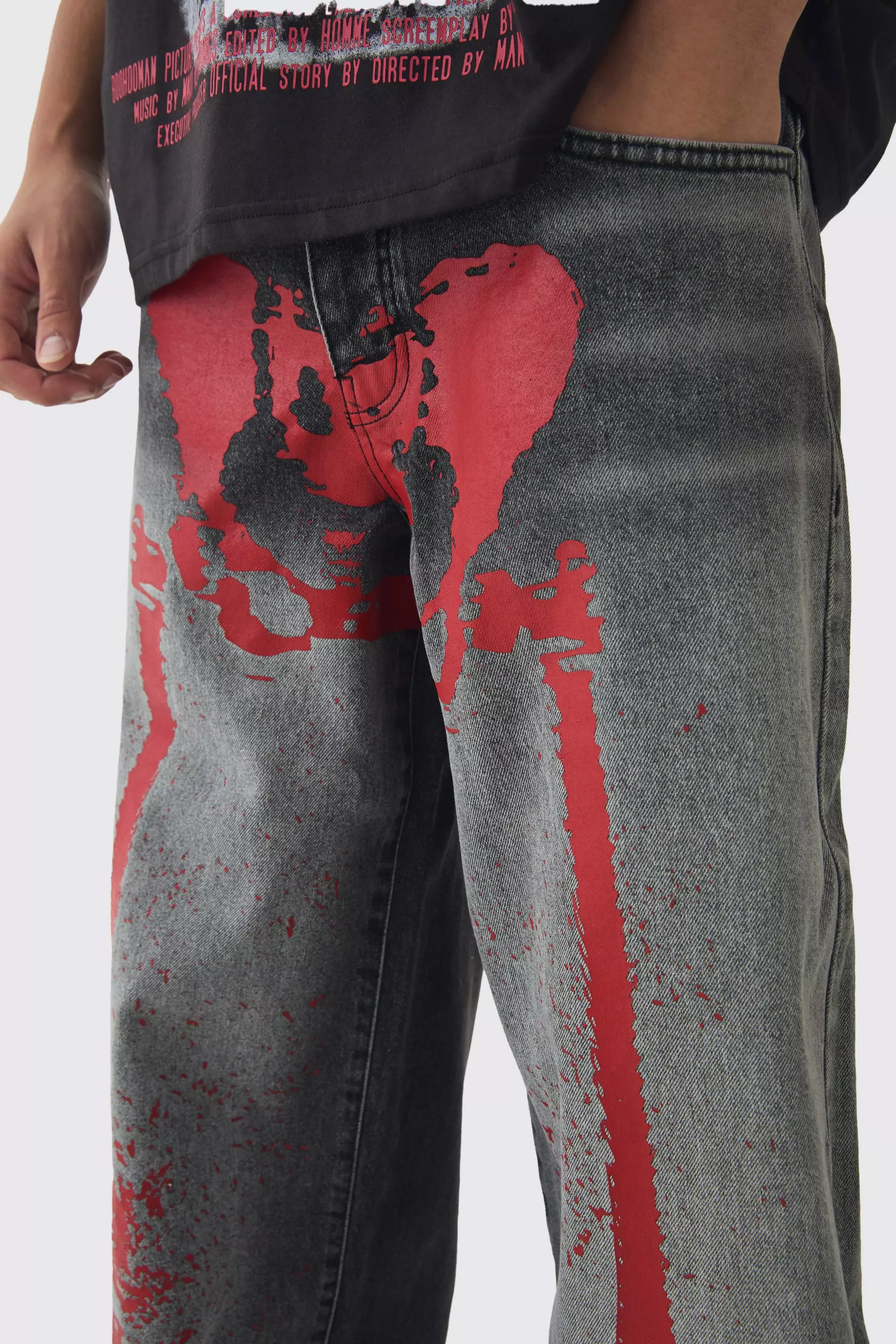 Jean baggy à imprimé squelette, Washed black autre image