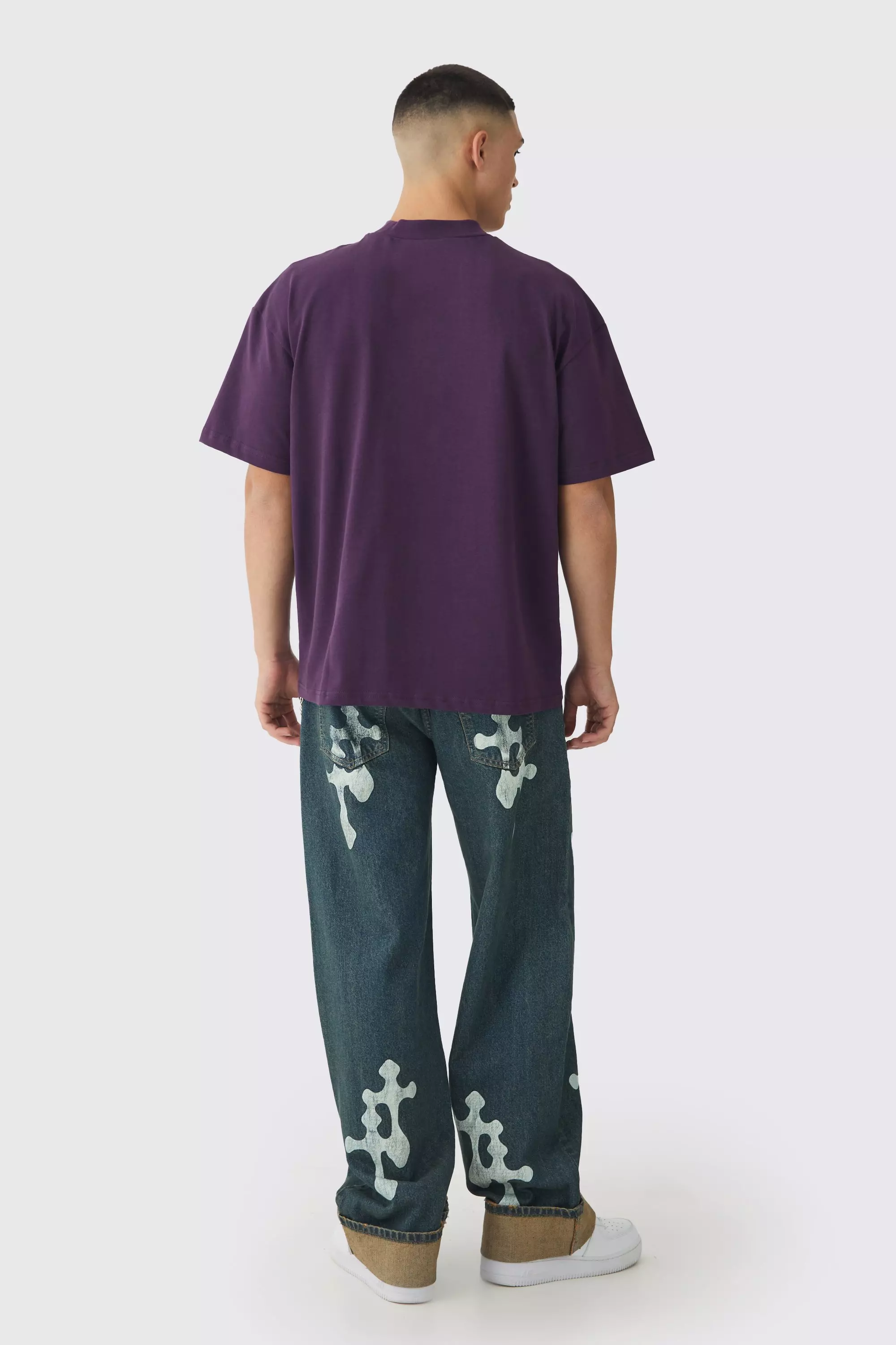 Relaxed Rigid Graffiti Spray Printed Jeans | boohooMAN USA