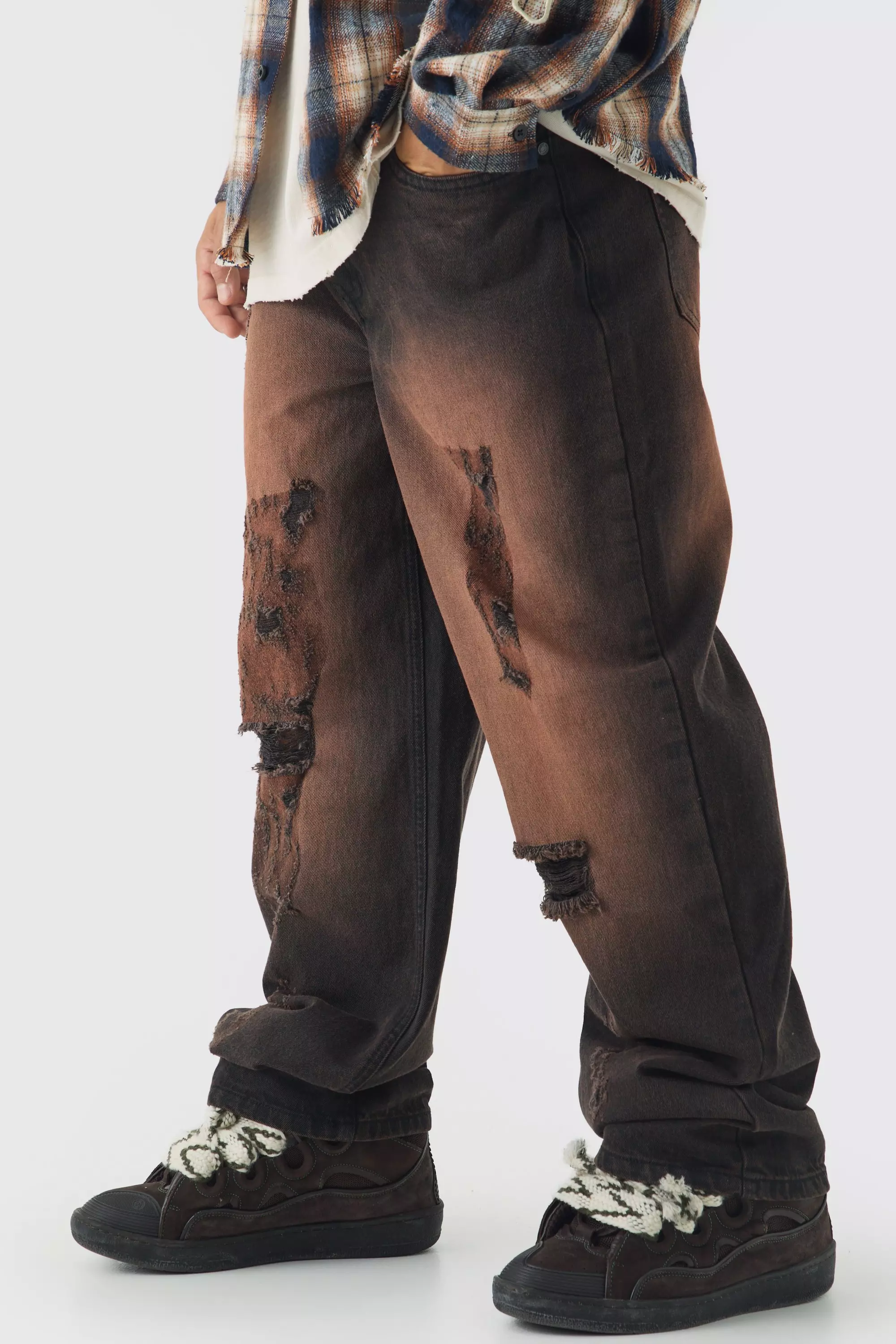 Relaxed Distressed Nibbled Jeans Brown