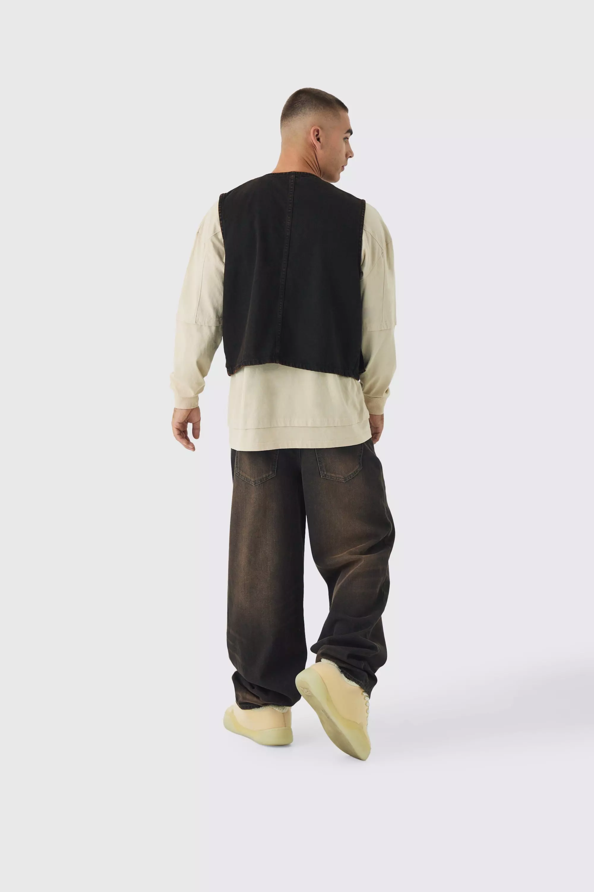 Boxy Brown tinted Denim Utility Vest alternative image
