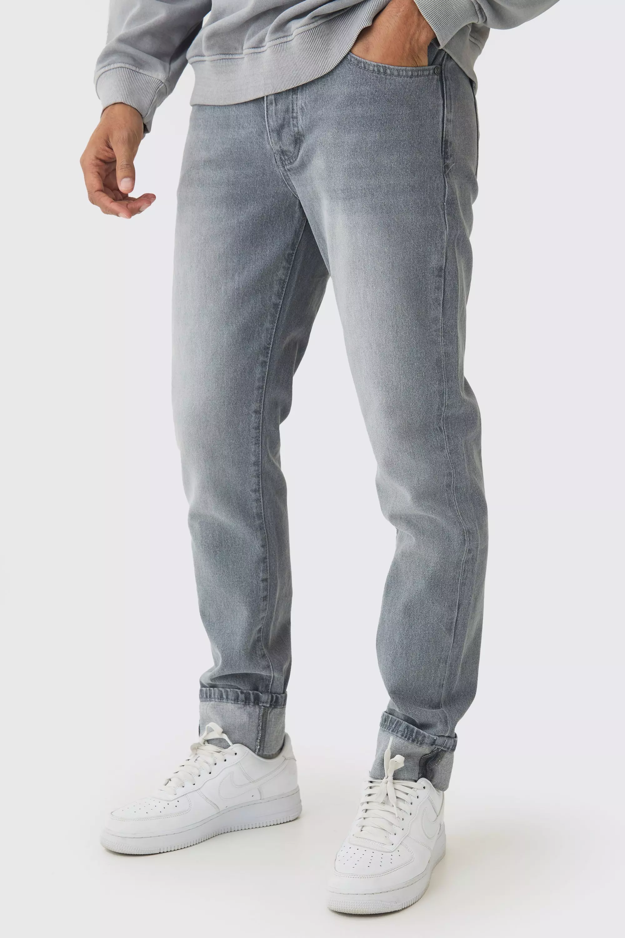 Slim Fit Cuffed Hem Jeans Mid grey