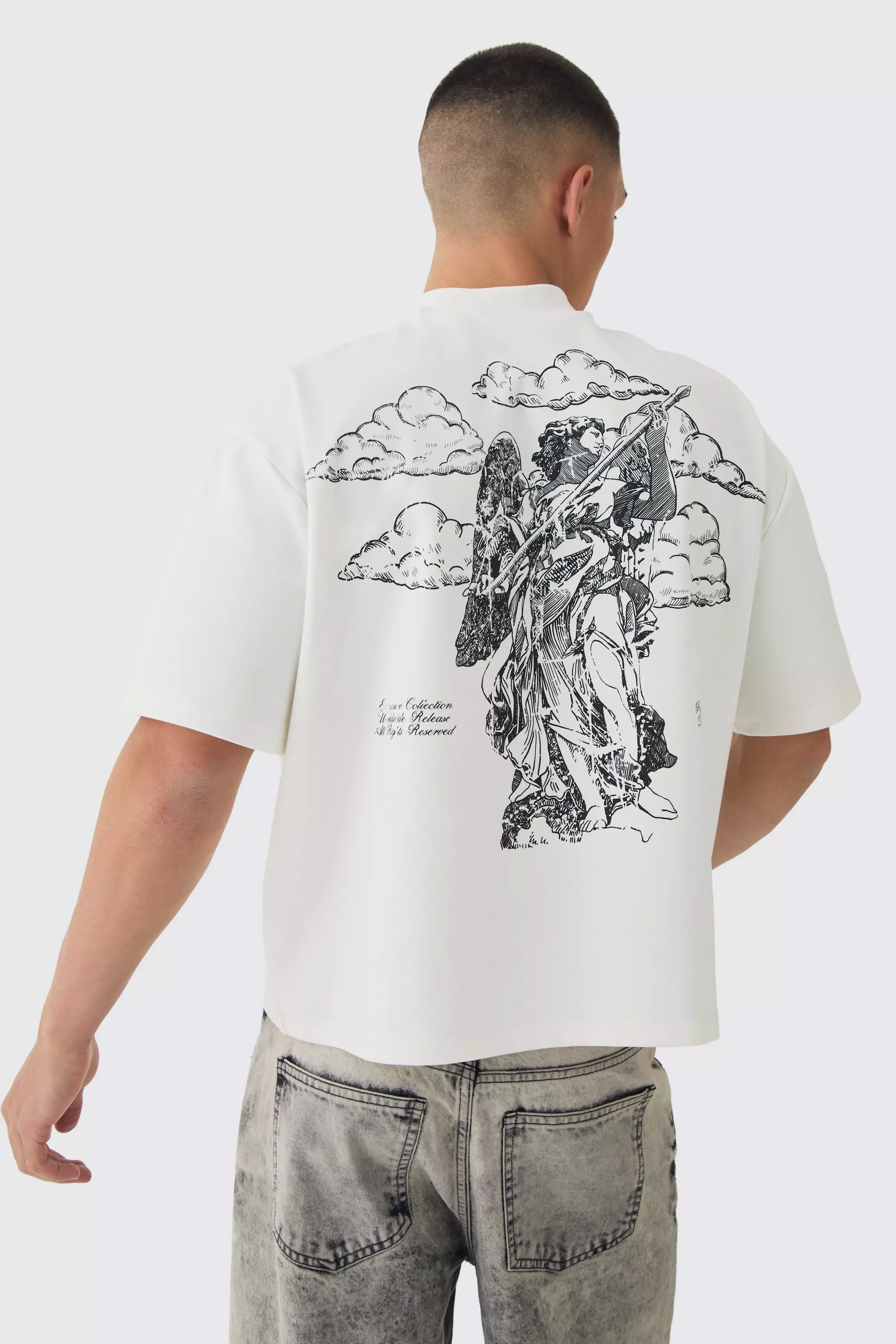 Oversized Boxy Heavyweight Half Sleeve Renaissance Graphic T-shirt Ecru