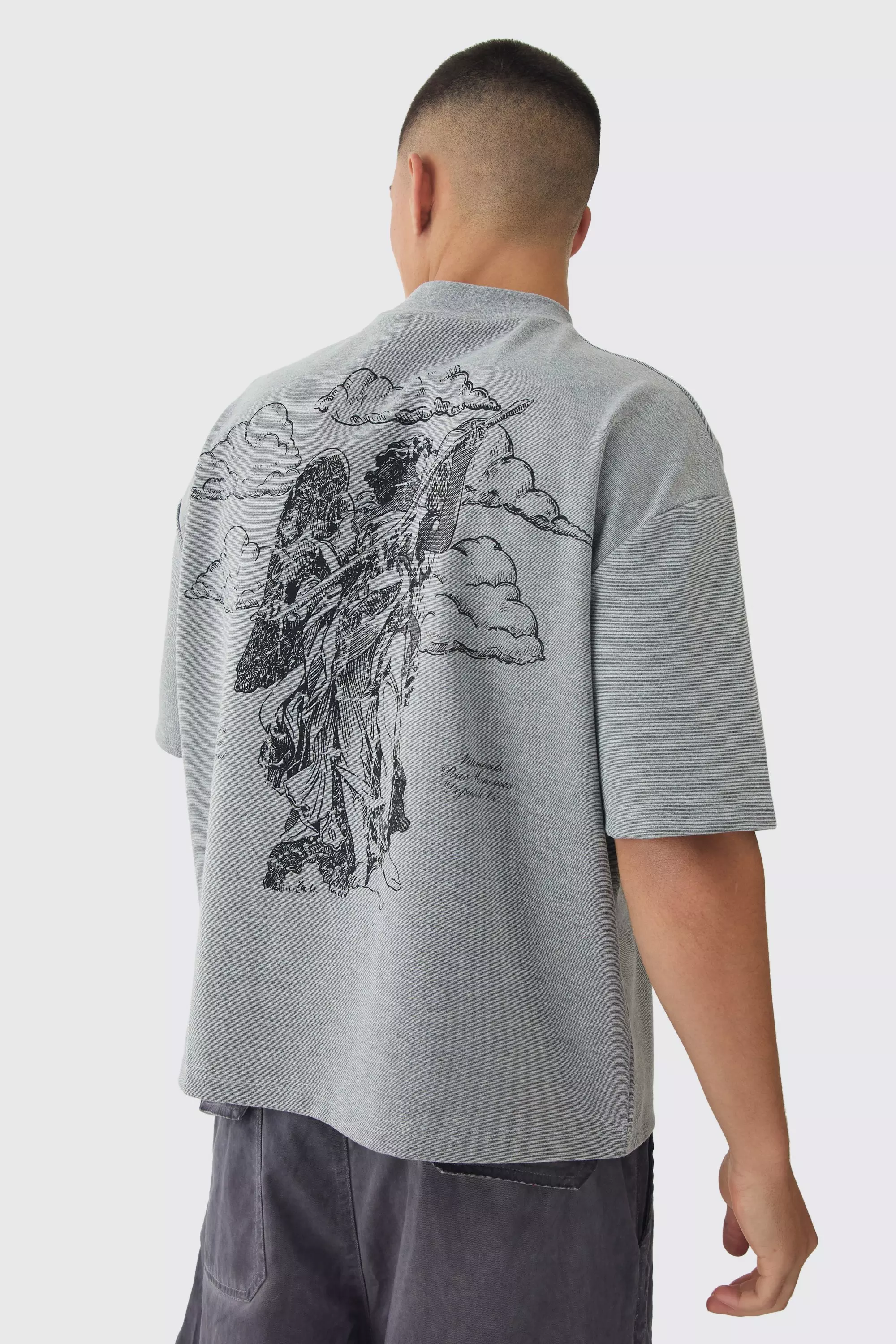 Oversized Boxy Heavyweight Half Sleeve Renaissance Graphic T-shirt Grey