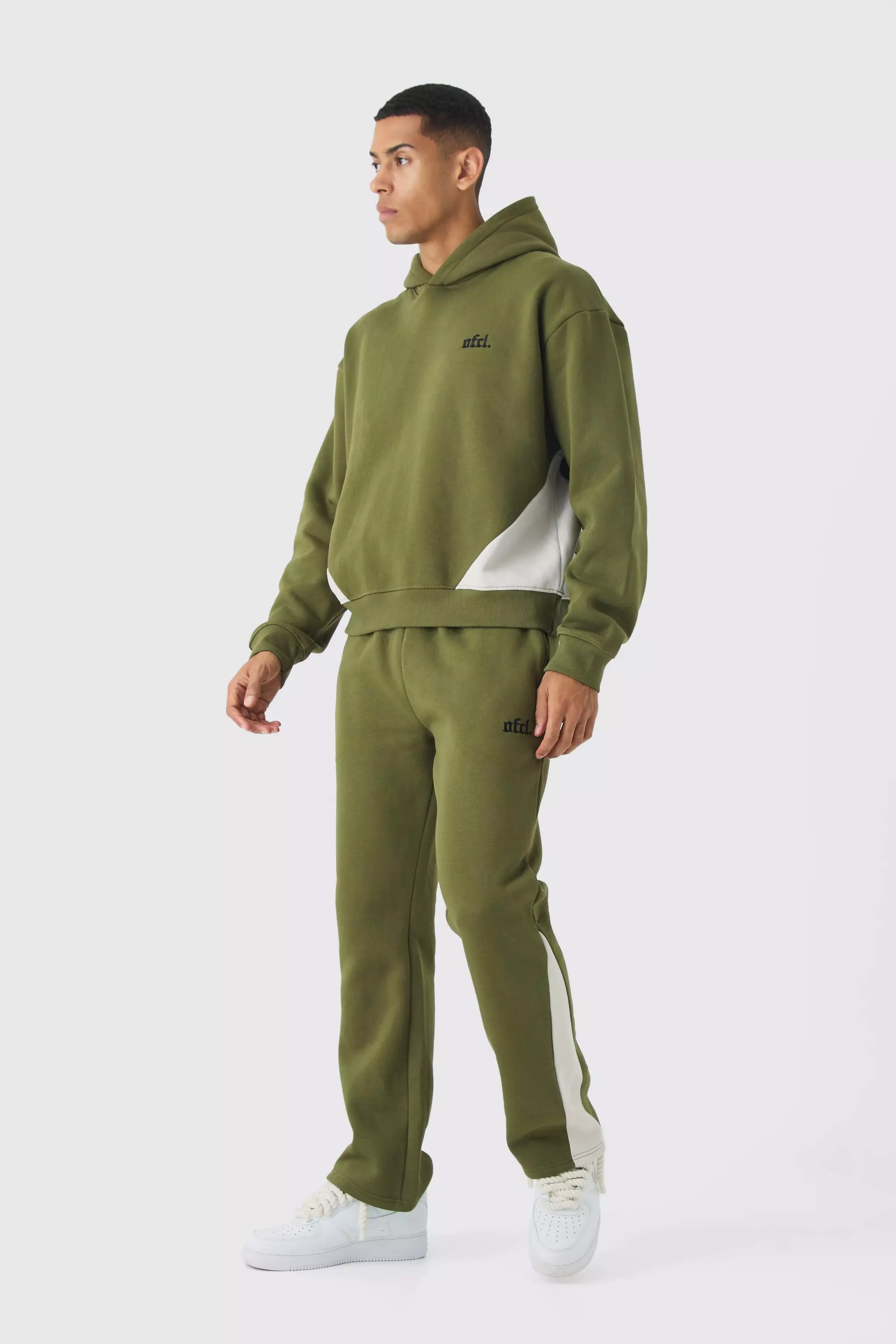 Khaki Oversized Boxy Colour Block Gusset Tracksuit