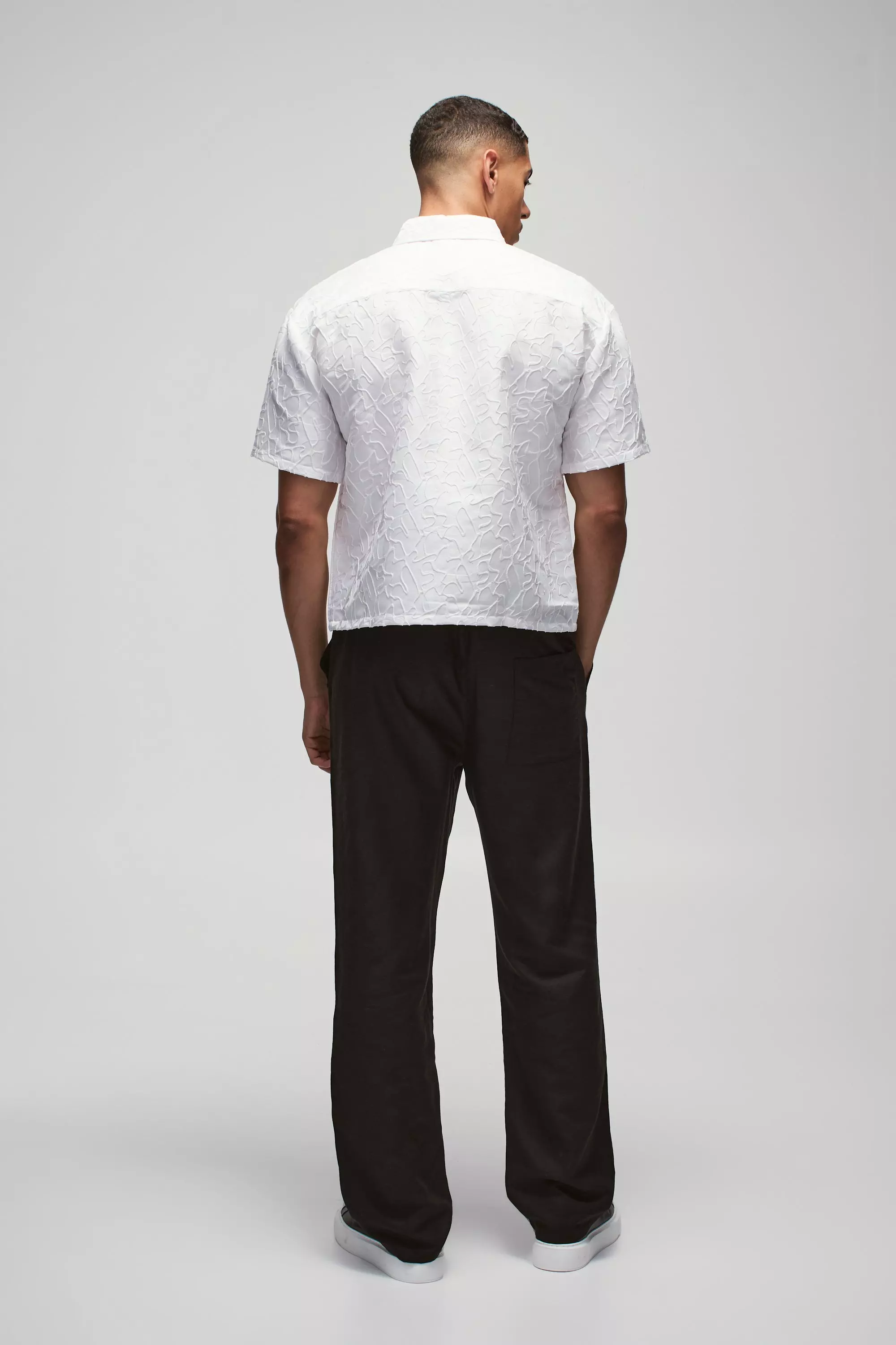 Oversized Abstract Jacquard Boxy Shirt | boohooMAN USA