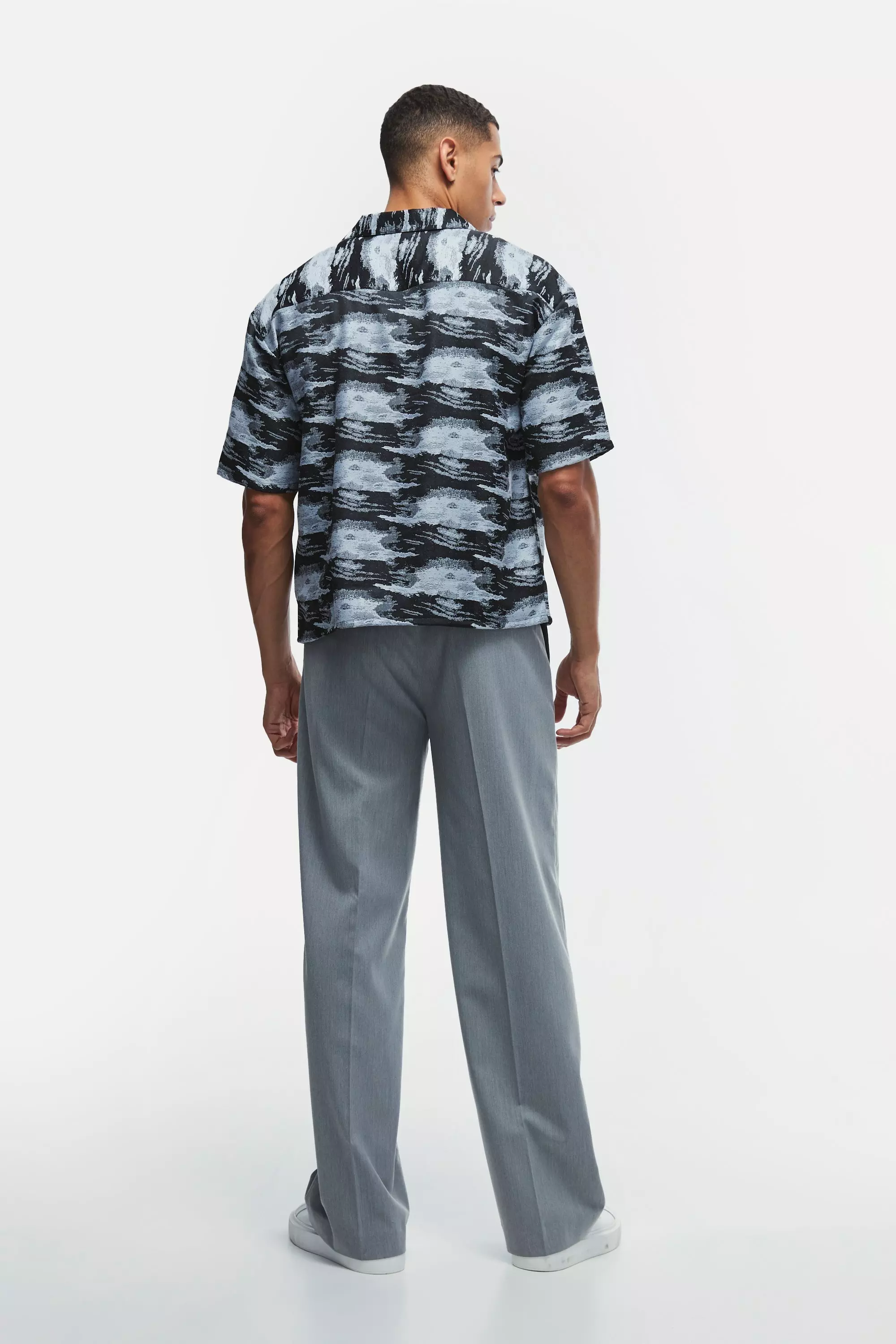 Camicia Squadrata Oversize In Jacquard, Black immagine alternativa