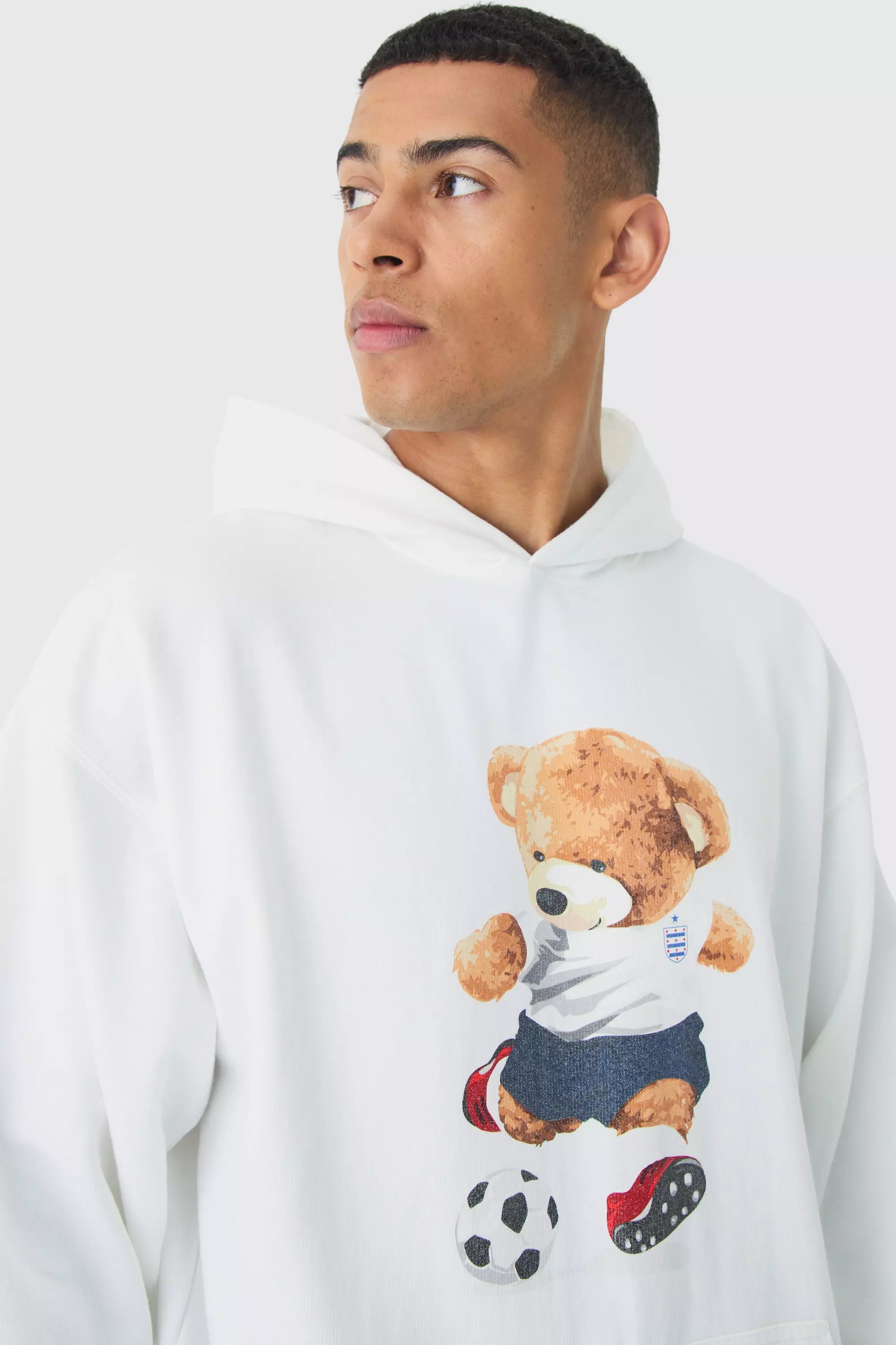 White fluffy bear hoodie hotsell