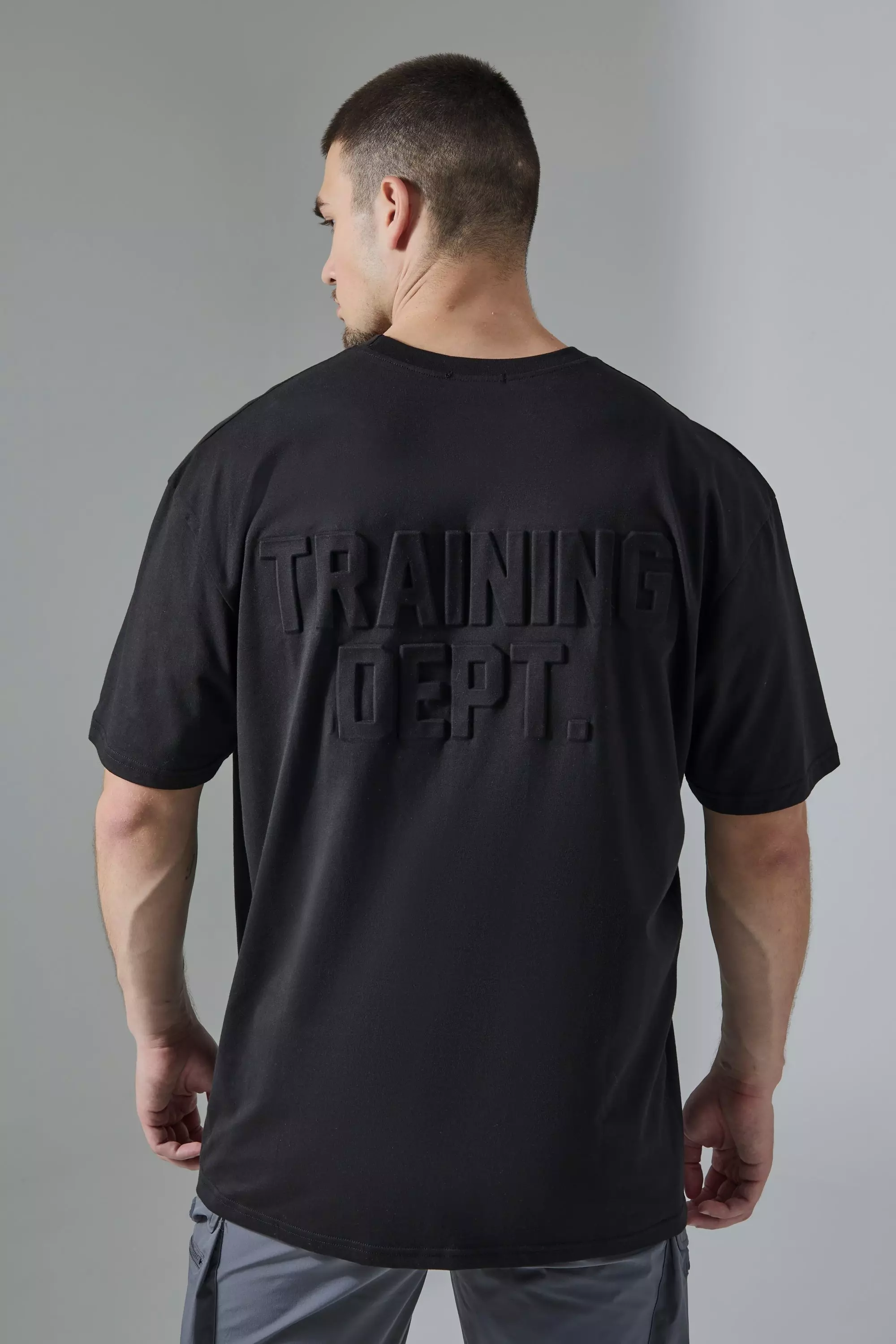 Black Tall Man Active Training Dept Embossed Oversized T-shirt