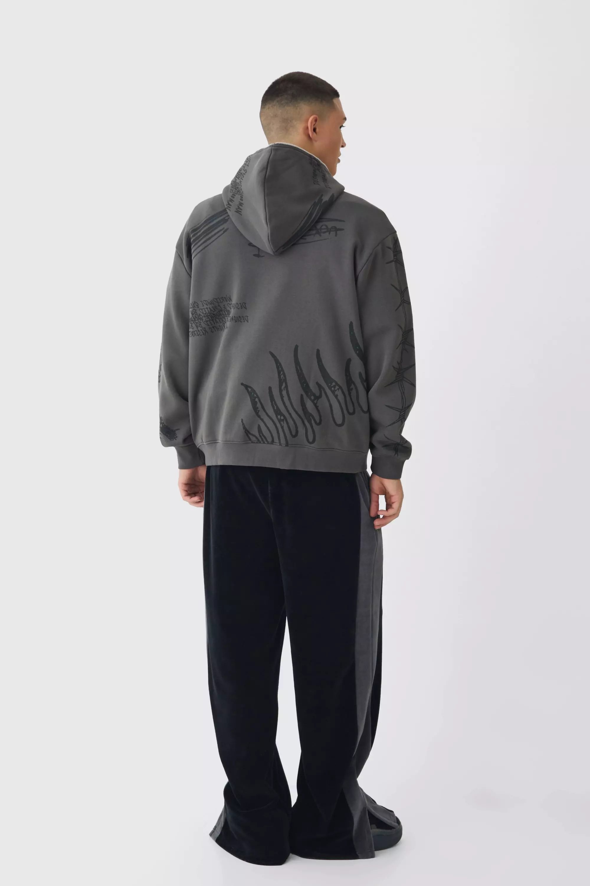 Oversized Doodle Zip Through Hoodie | boohooMAN USA