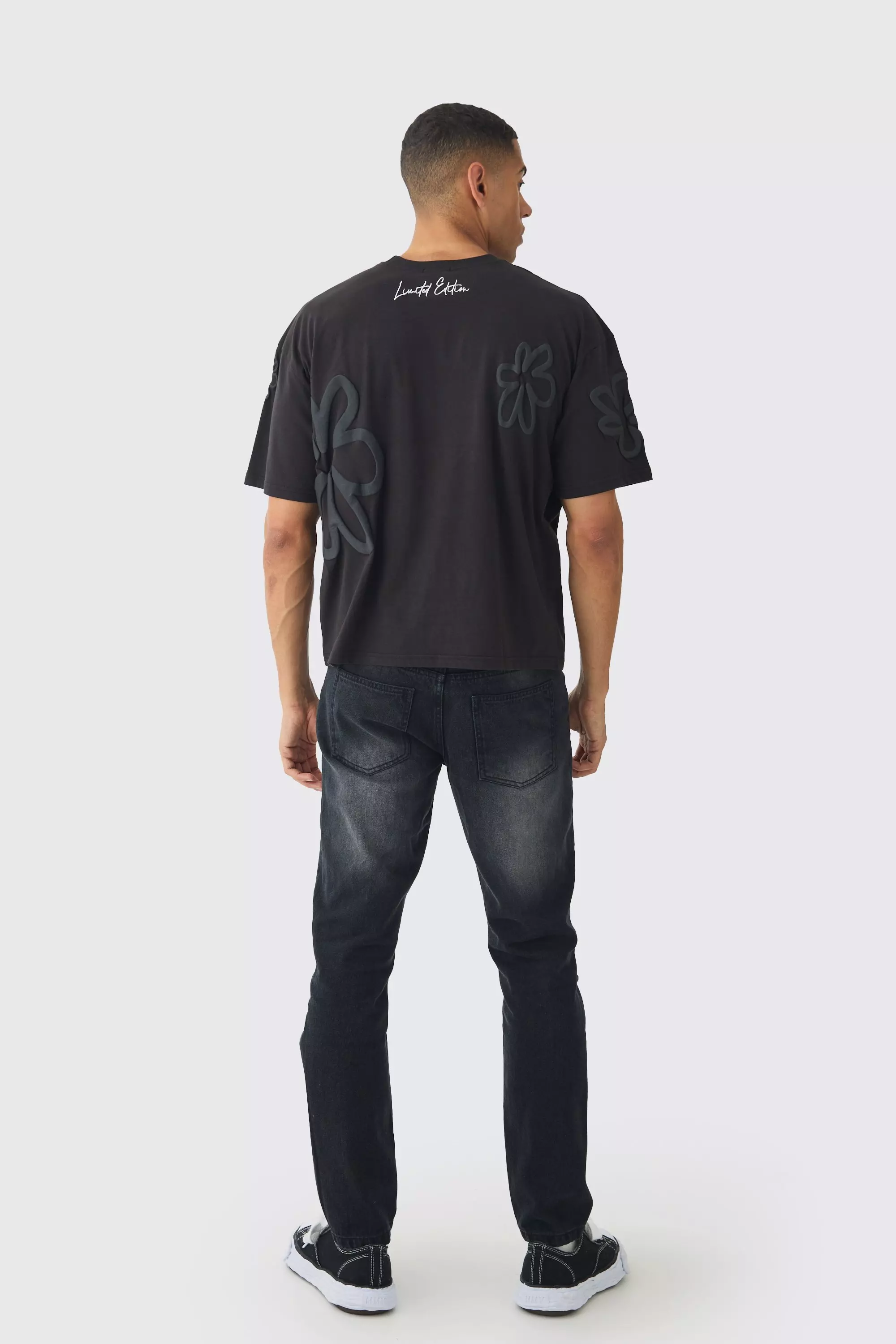 Black Oversized Boxy Floral Puff Print T-shirt alternative image