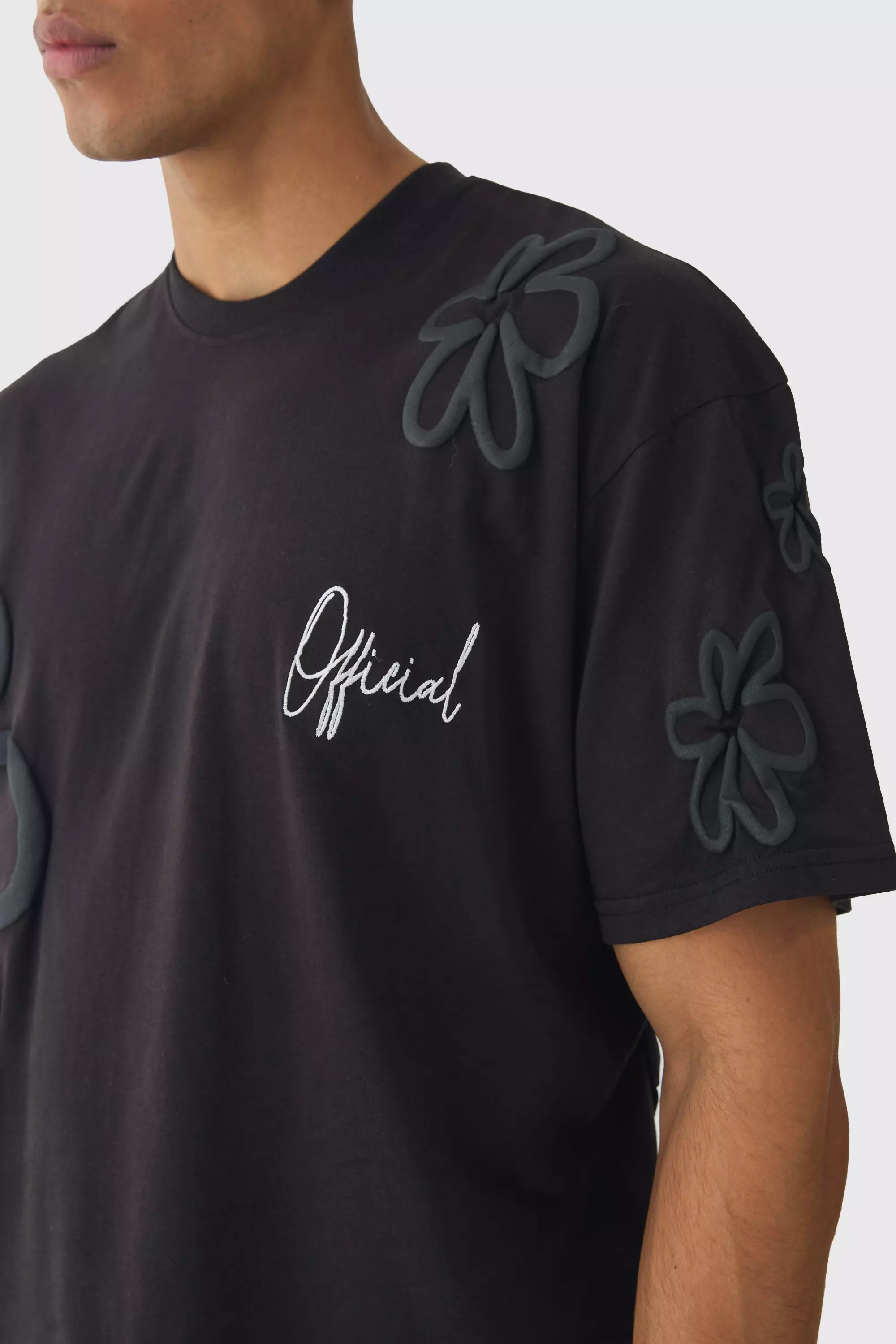 Black Oversized Boxy Floral Puff Print T-shirt alternative image