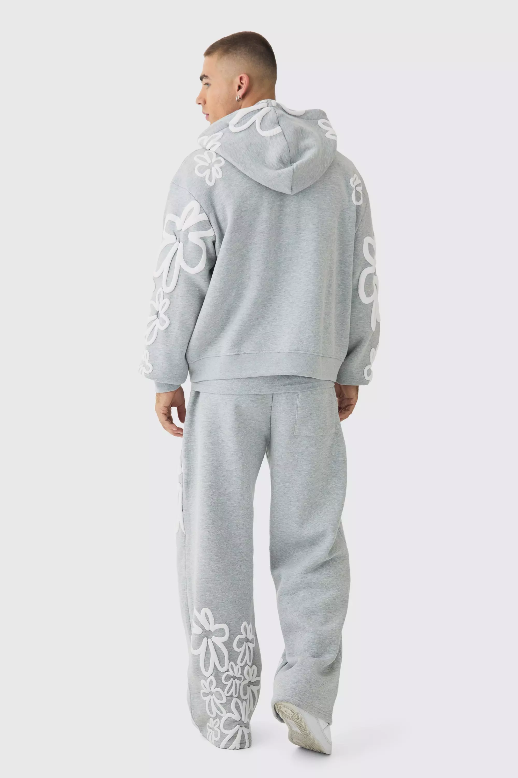Oversized Boxy Floral Puff Print Zip Through Tracksuit | boohooMAN USA