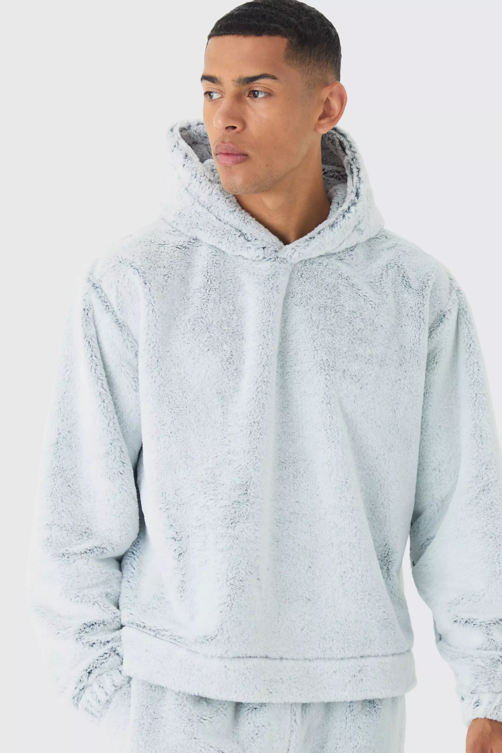 Black Oversized Boxy Fluffy Two Tone Hoodie alternative image