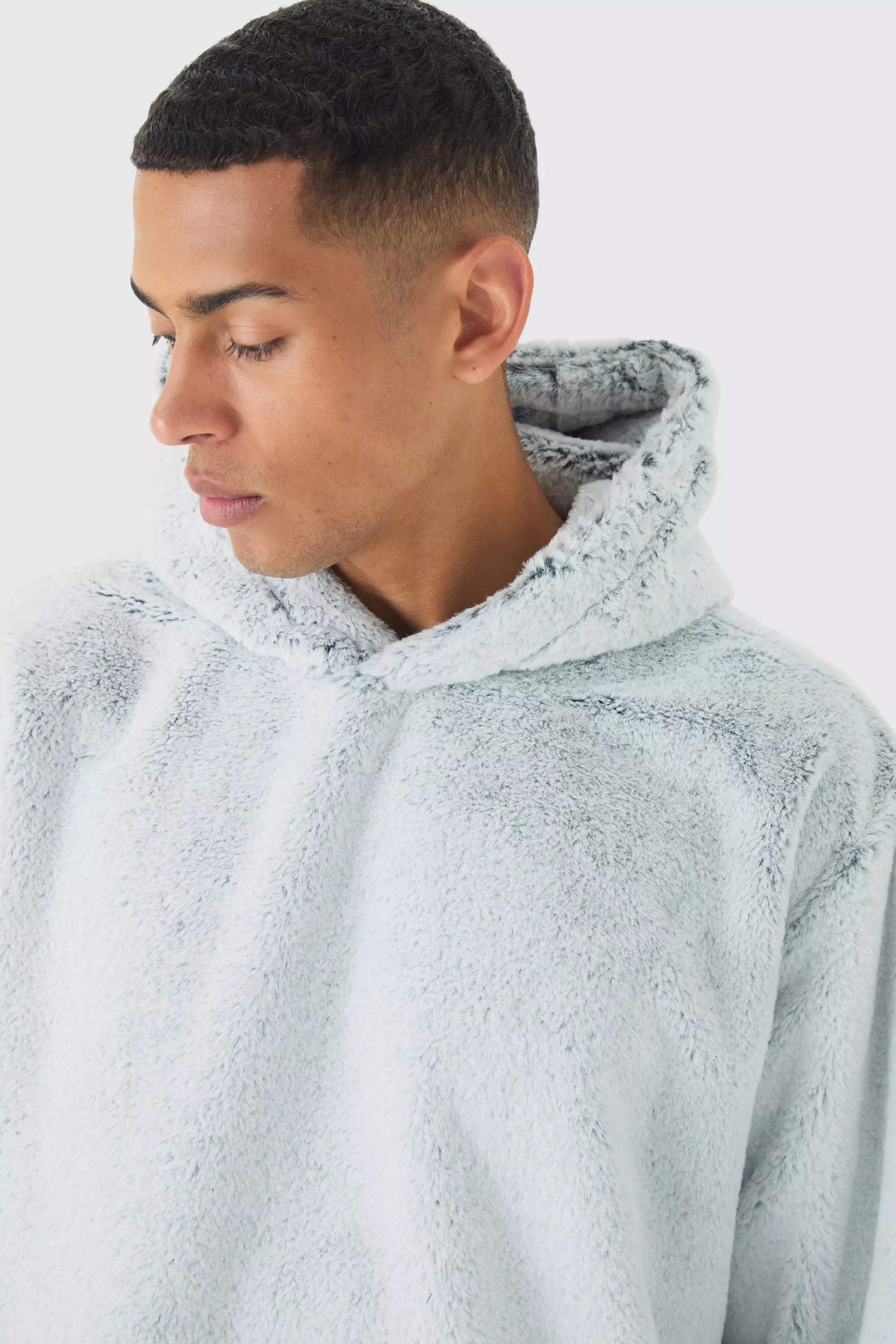 Black Oversized Boxy Fluffy Two Tone Hoodie alternative image