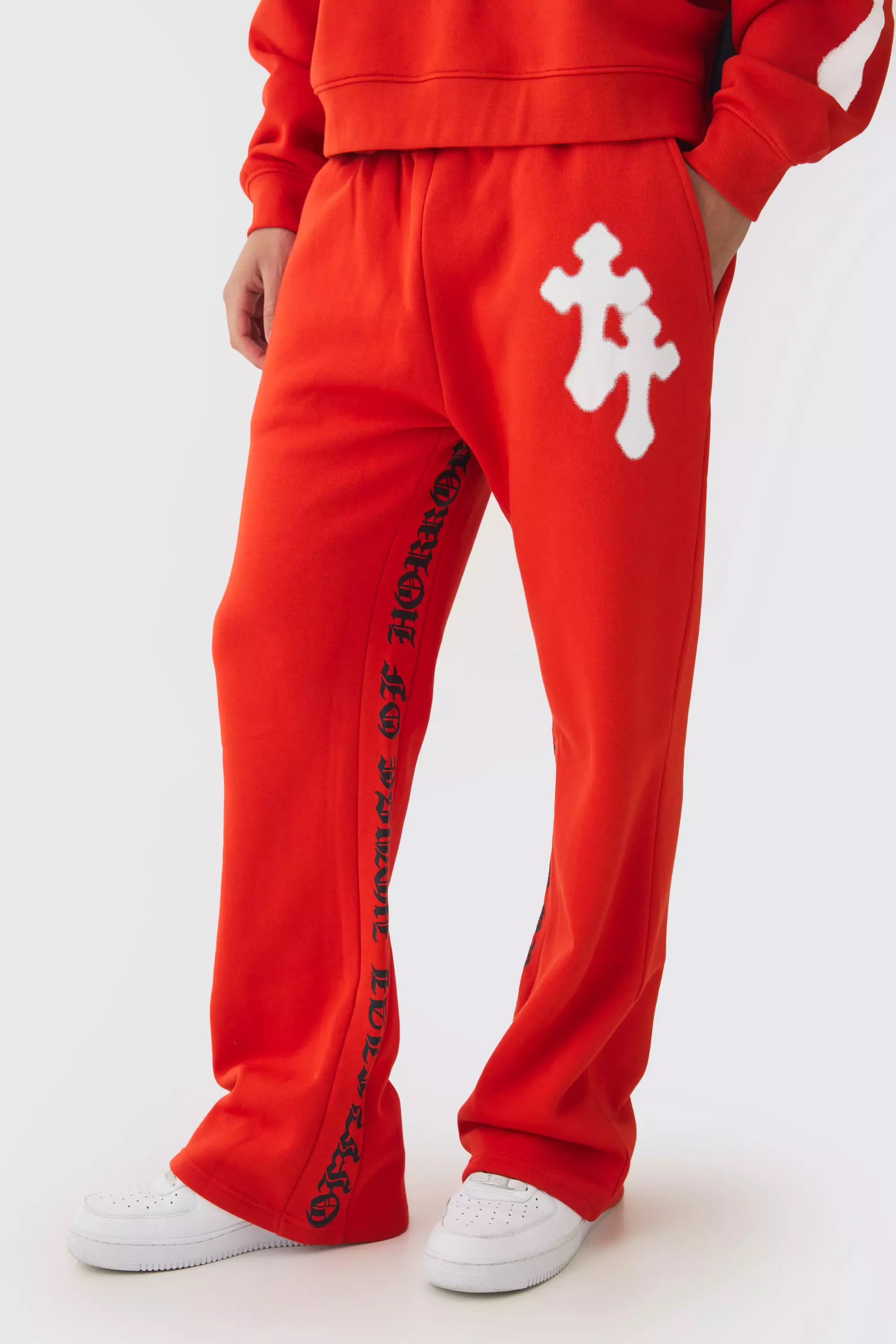 Regular Gusset Print Cross Sweatpants Red