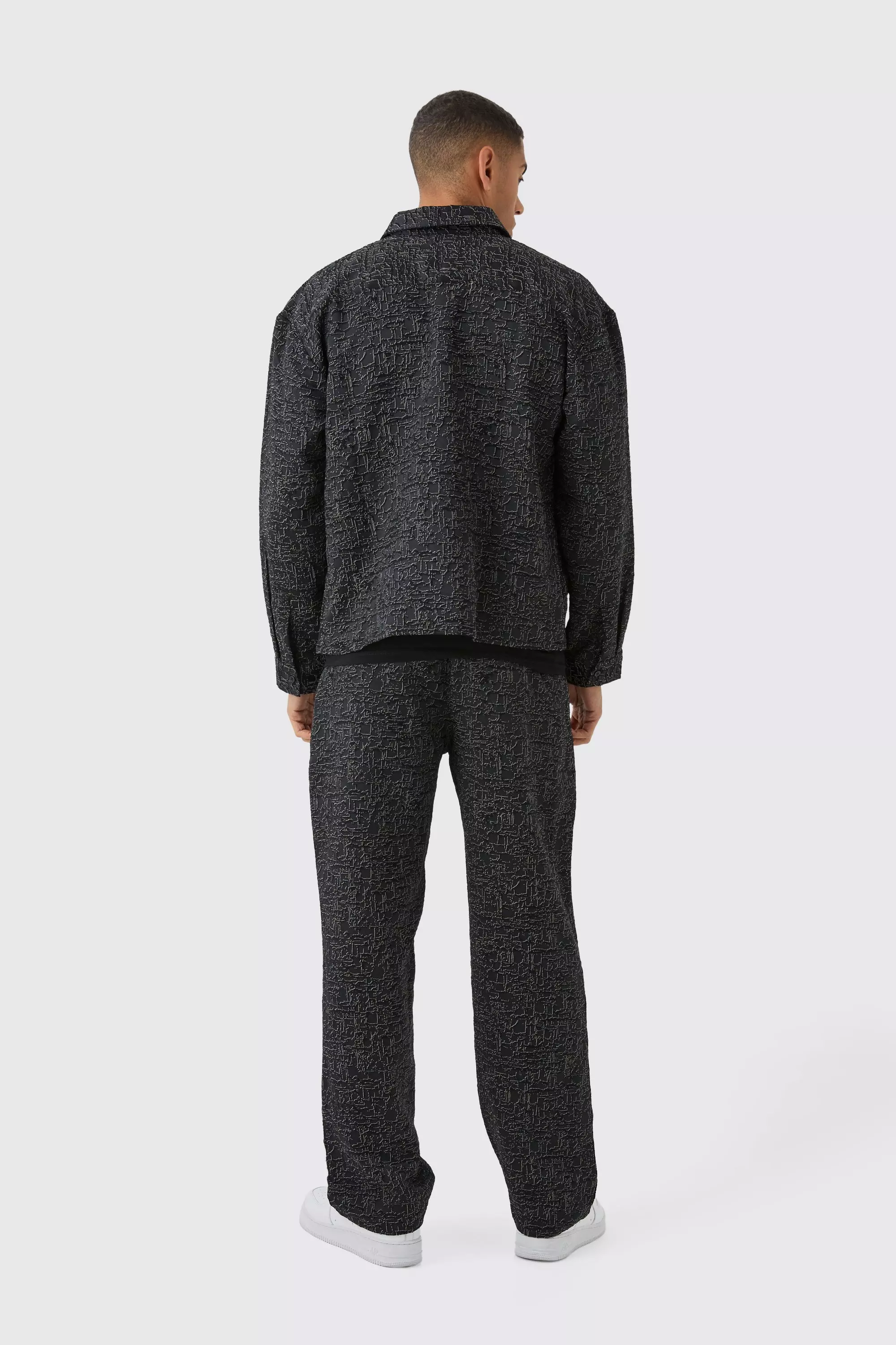 Black Oversized Jacquard Abstract Pattern Overshirt alternative image