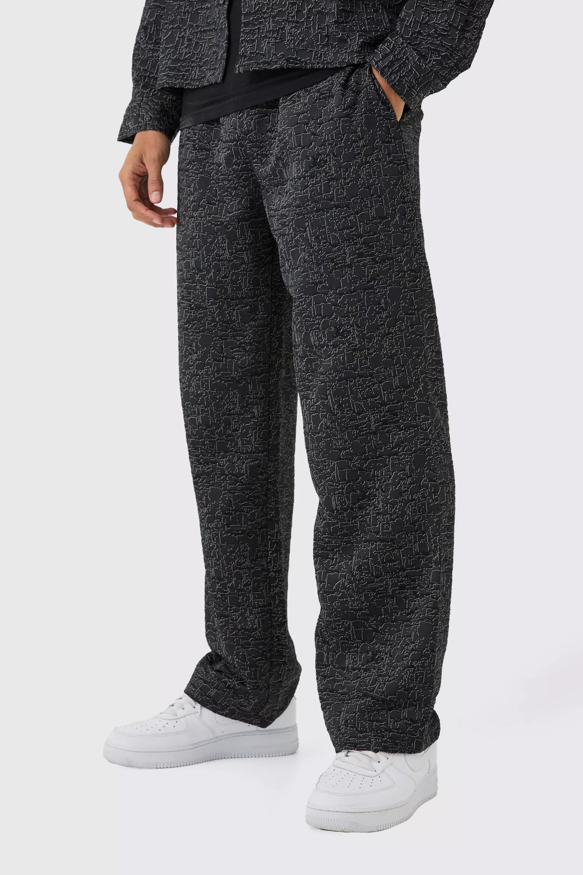 Black Relaxed Fit Jacquard Abstract Pattern Trouser alternative image
