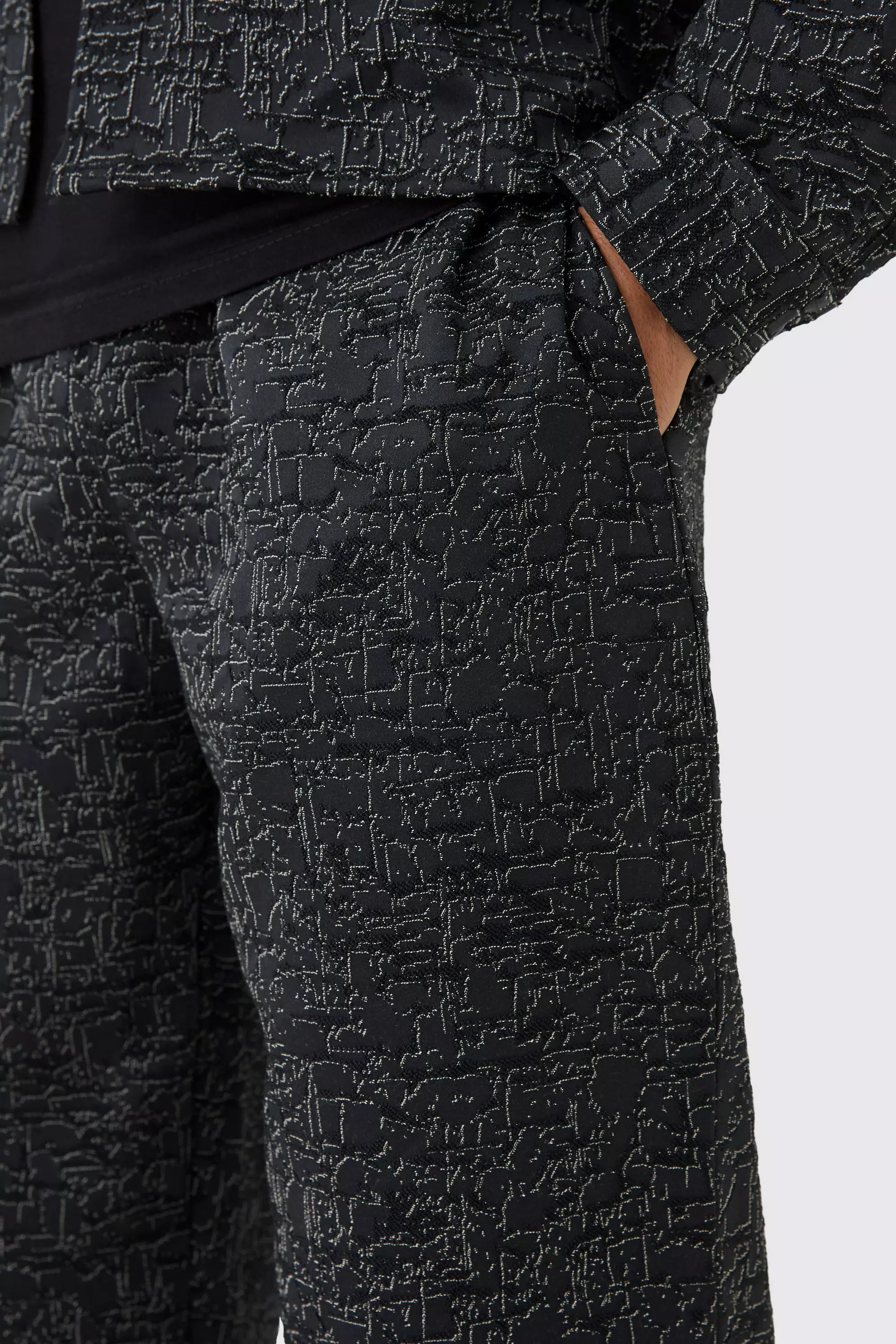 Black Relaxed Fit Jacquard Abstract Pattern Trouser alternative image
