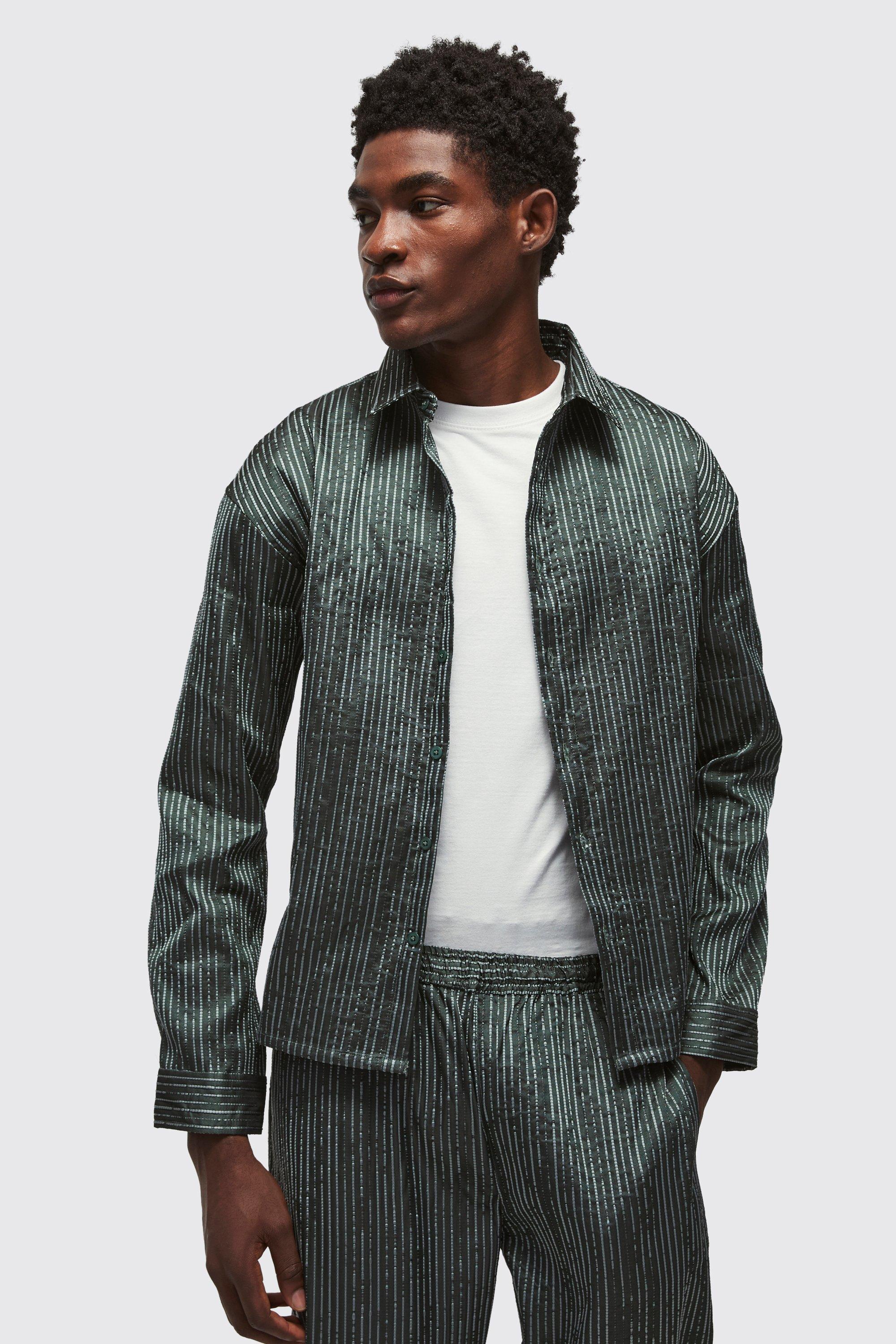 Sovracamicia Regular Fit In Tessuto Fiammato A Righe, Gun metal