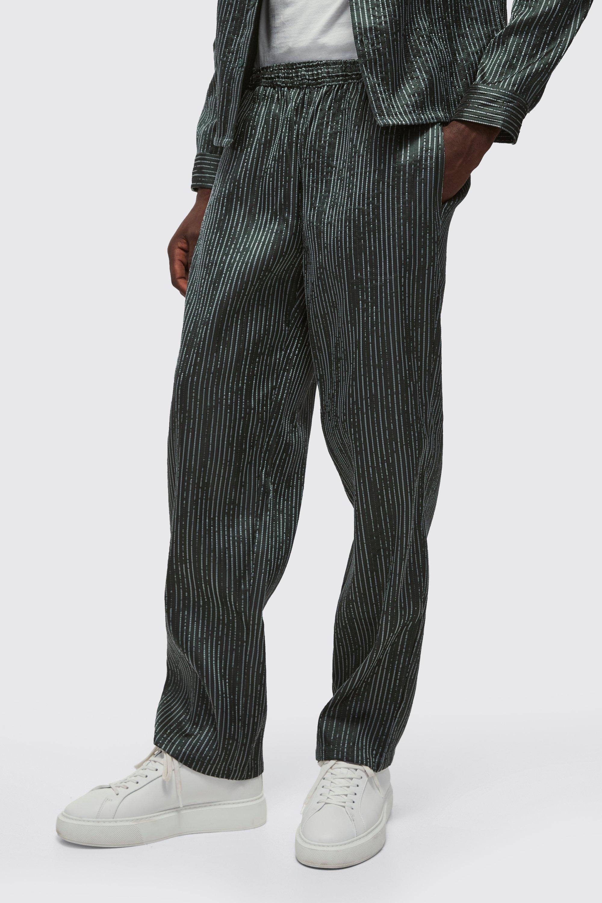 Pantaloni Rilassati In Tessuto Fiammato A Righe, Gun metal