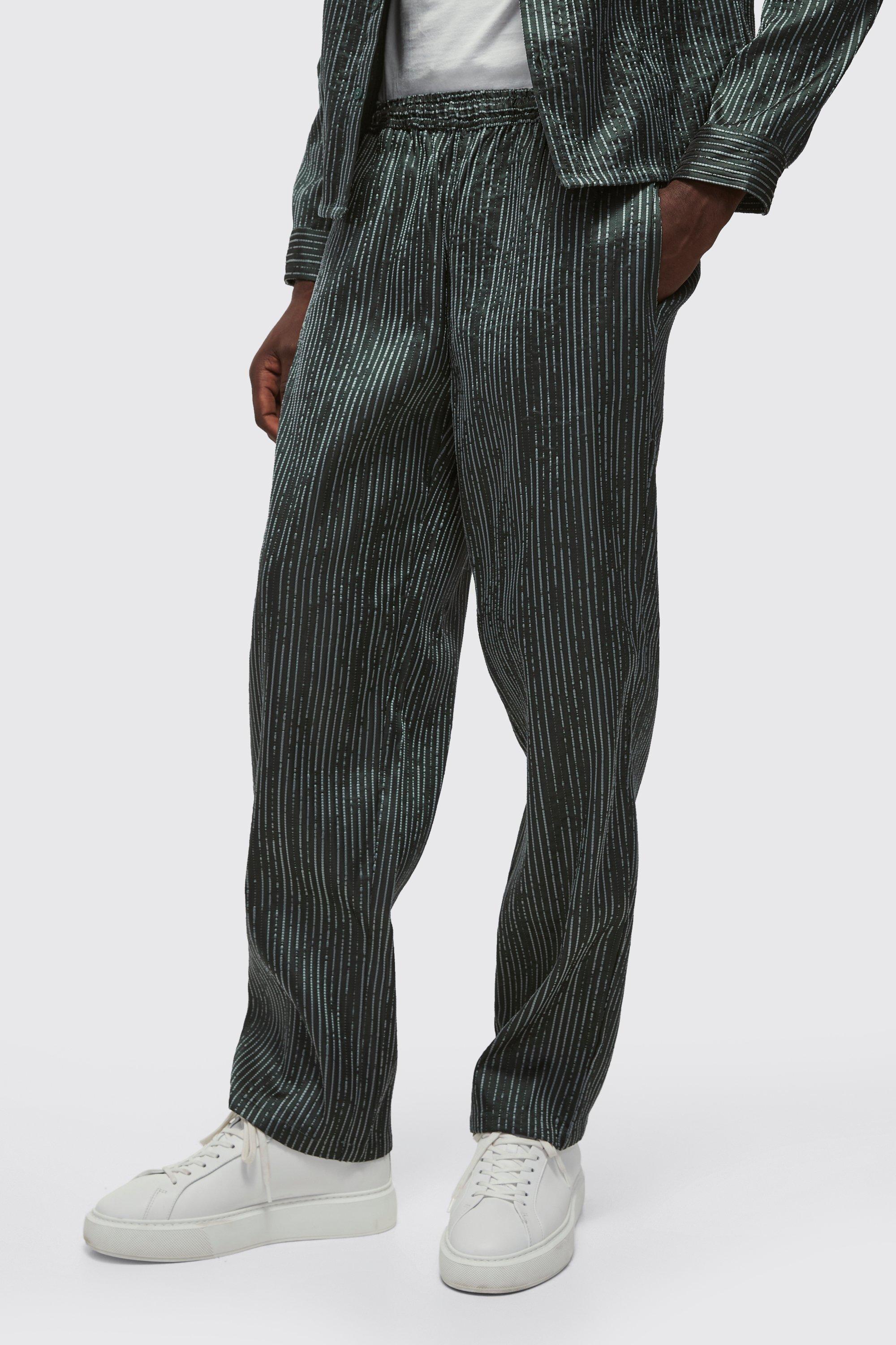 Gun metal Relaxed Fit Slub Stripe Trouser