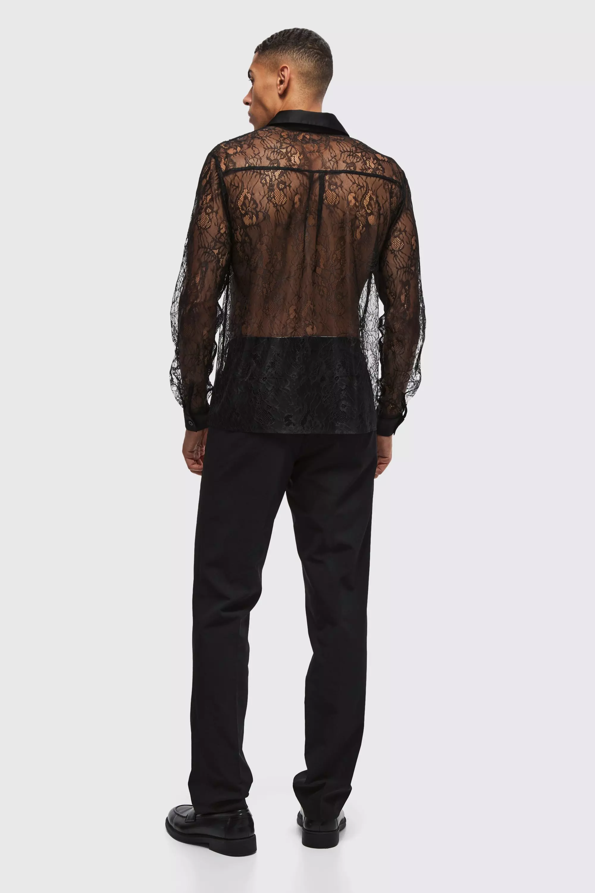 Black Regular Fit Long Sleeve Lace Shirt alternative image