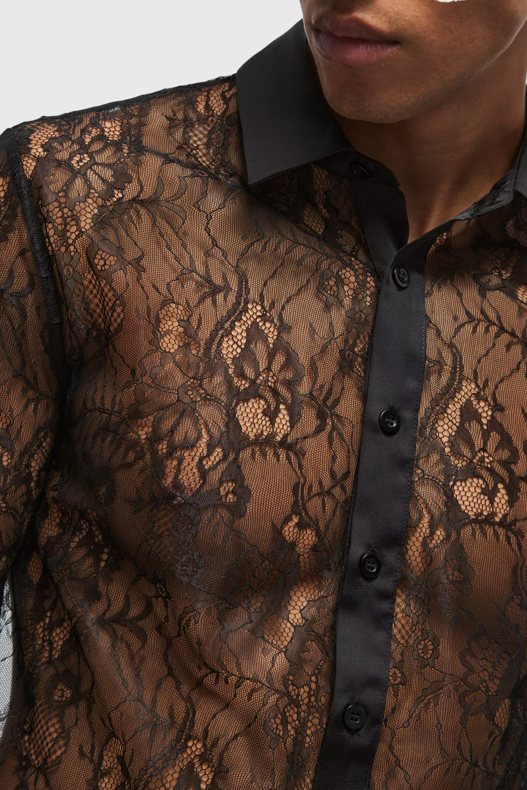 Black Regular Fit Long Sleeve Lace Shirt alternative image